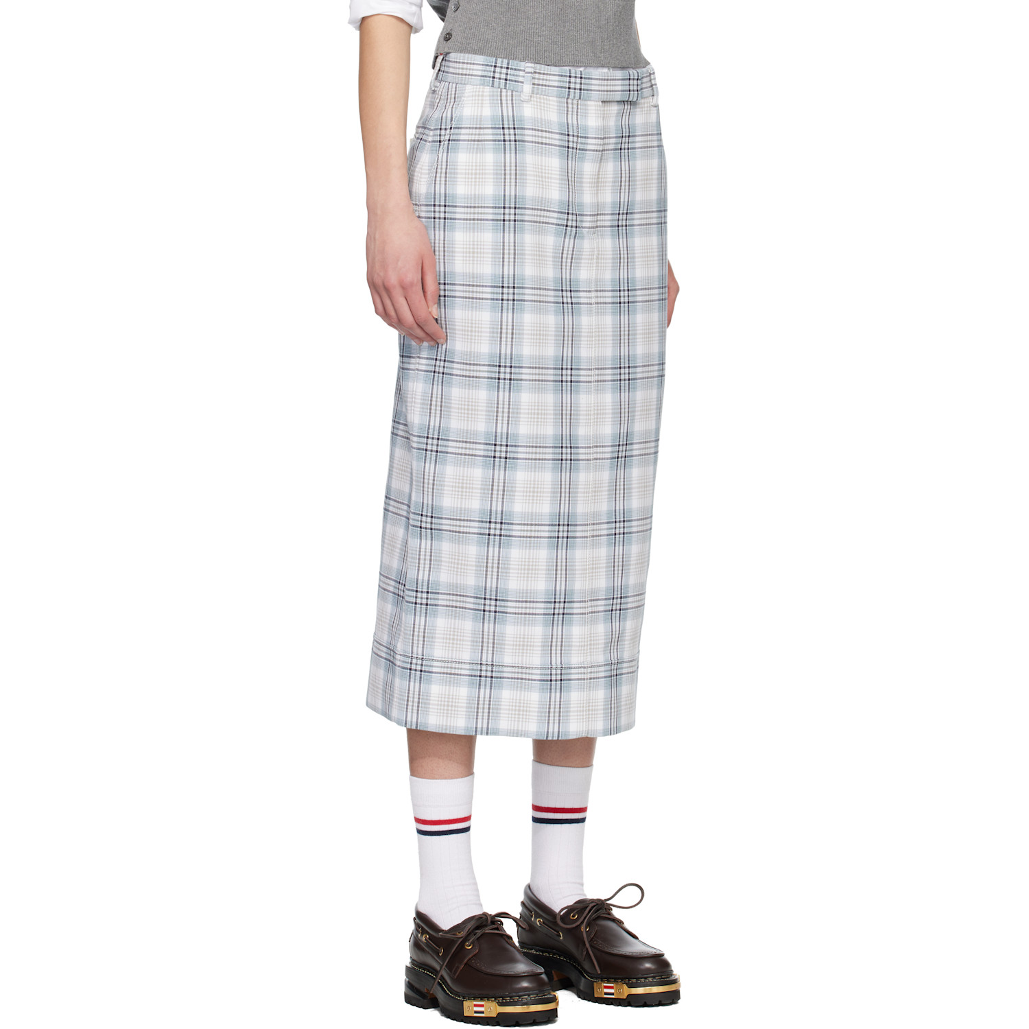  Thom Browne Gray & Off-white Beltloop Sack Midi Skirt 