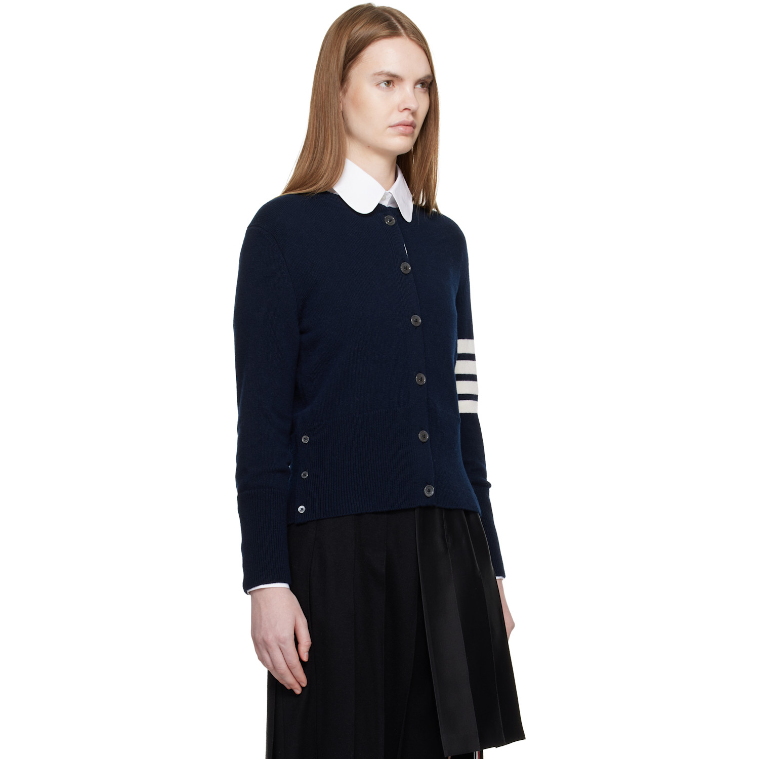  Thom Browne Navy Jersey Intarsia Classic Fit 4-bar Cardigan 