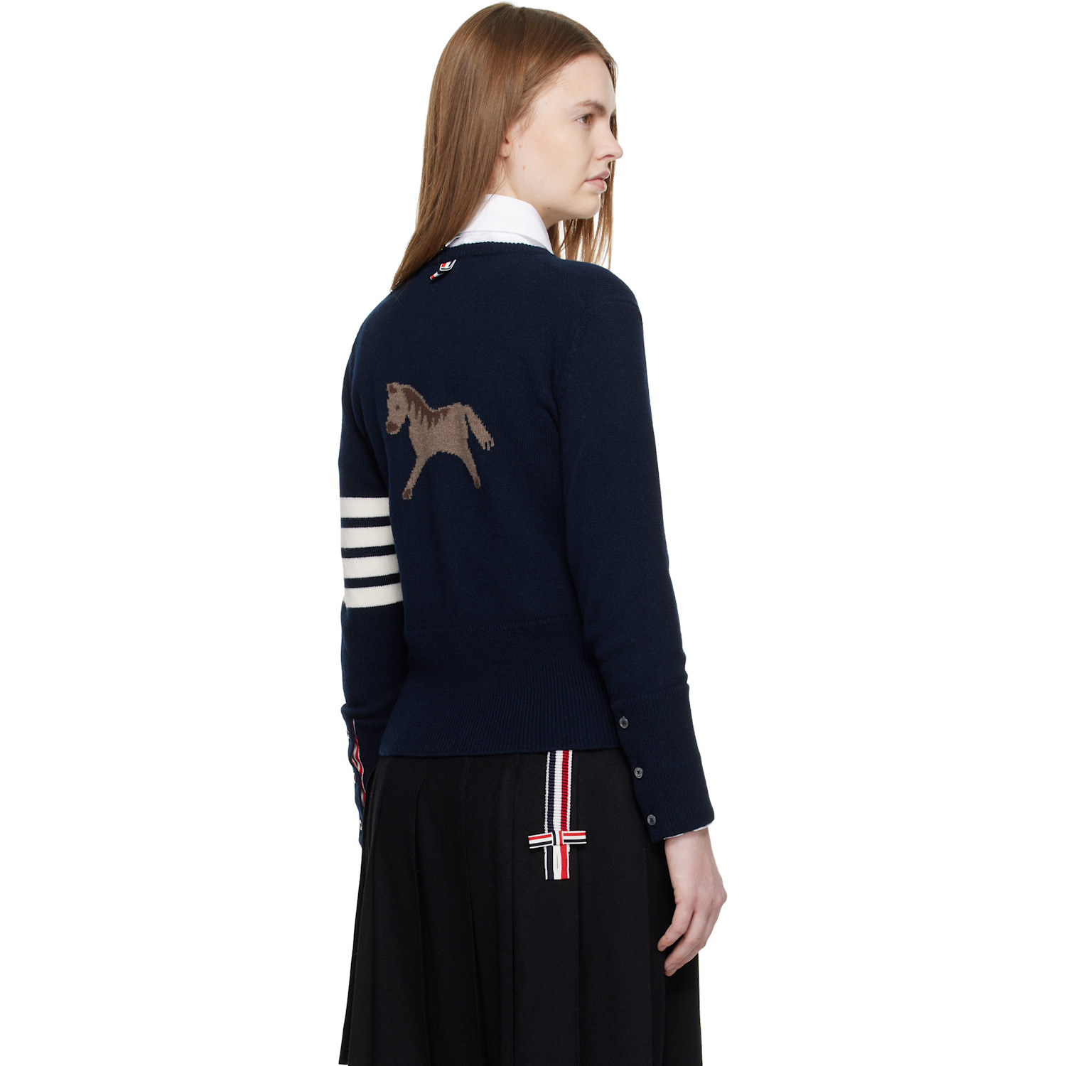  Thom Browne Navy Jersey Intarsia Classic Fit 4-bar Cardigan 