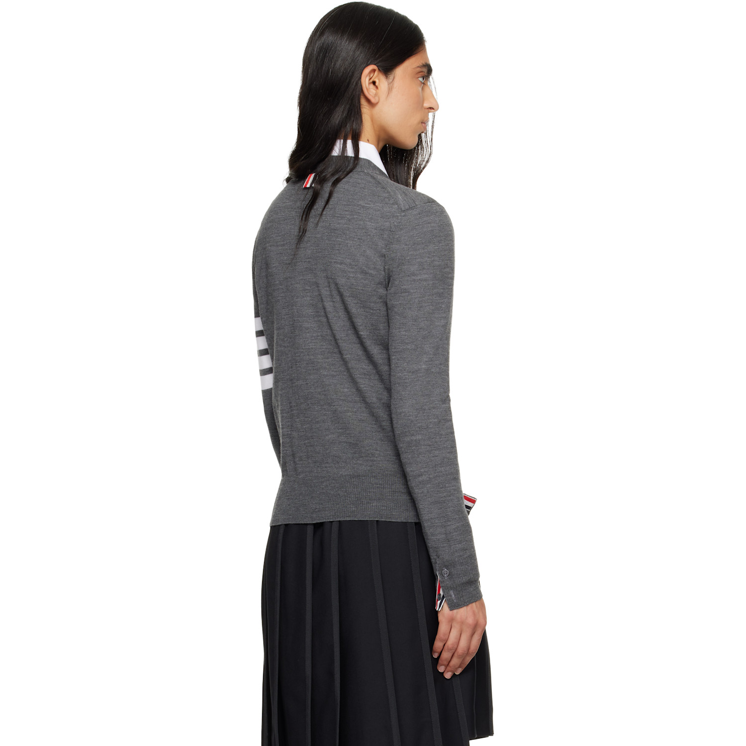  Thom Browne Gray Merino Wool 4-bar Relaxed Fit V-neck Cardigan 