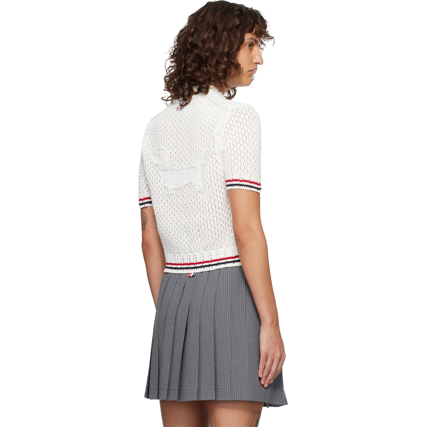  Thom Browne White Hector Pointelle Short Sleeve Cardigan 