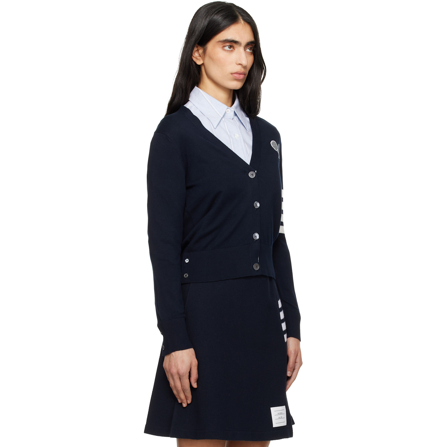  Thom Browne Navy Tennis Racquets 4-bar Cotton V-neck Cardigan 