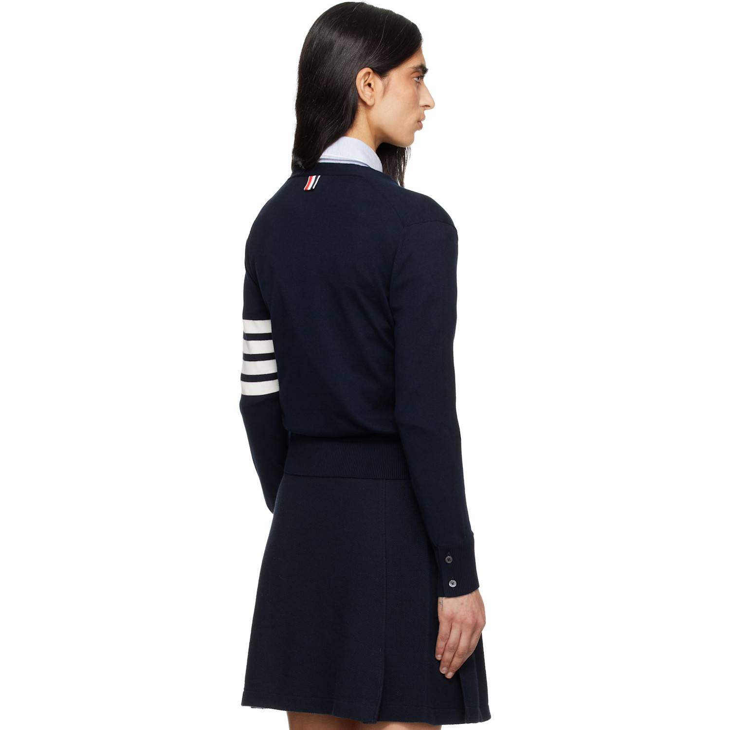  Thom Browne Navy Tennis Racquets 4-bar Cotton V-neck Cardigan 