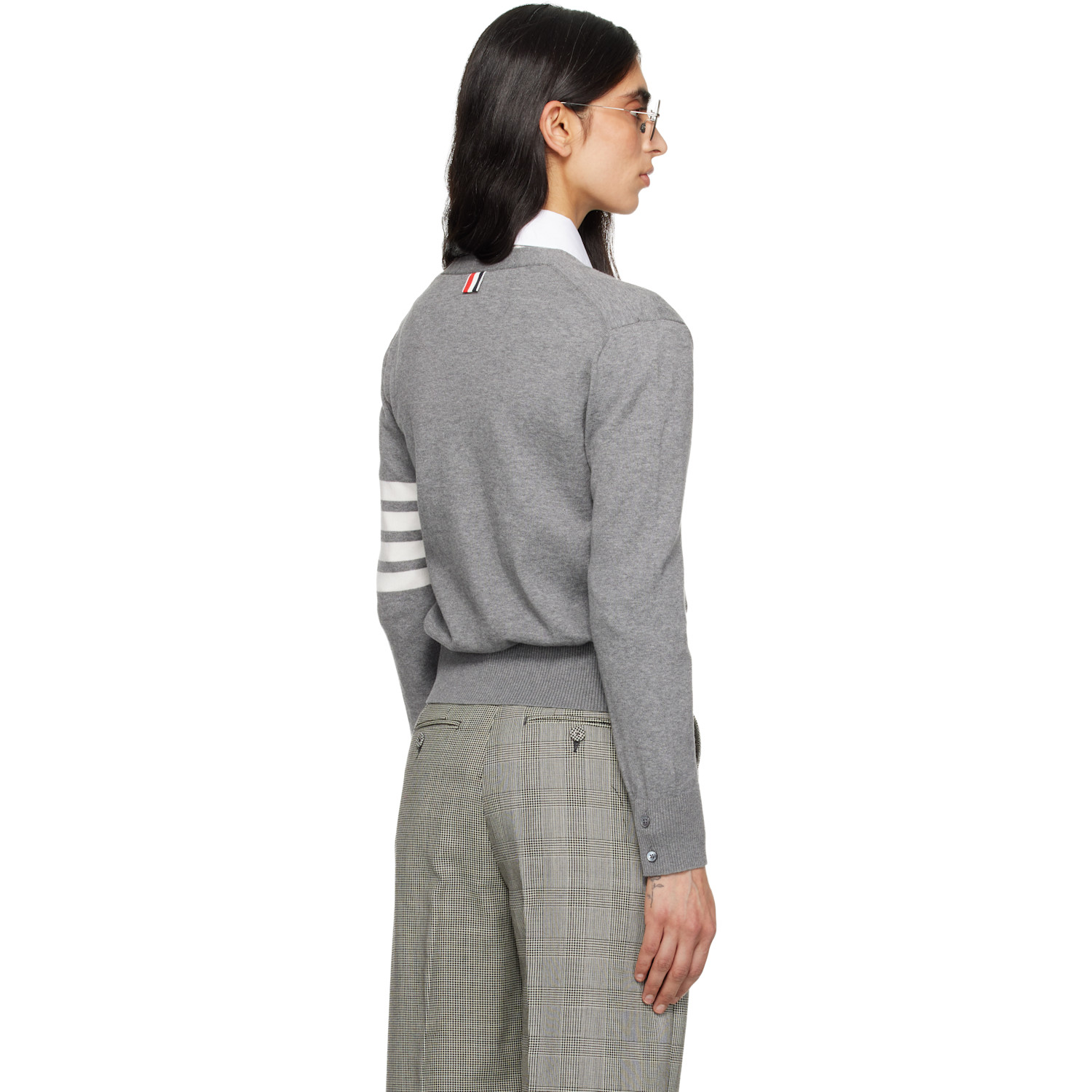  Thom Browne Gray Tennis Racquets 4-bar Cotton V-neck Cardigan 