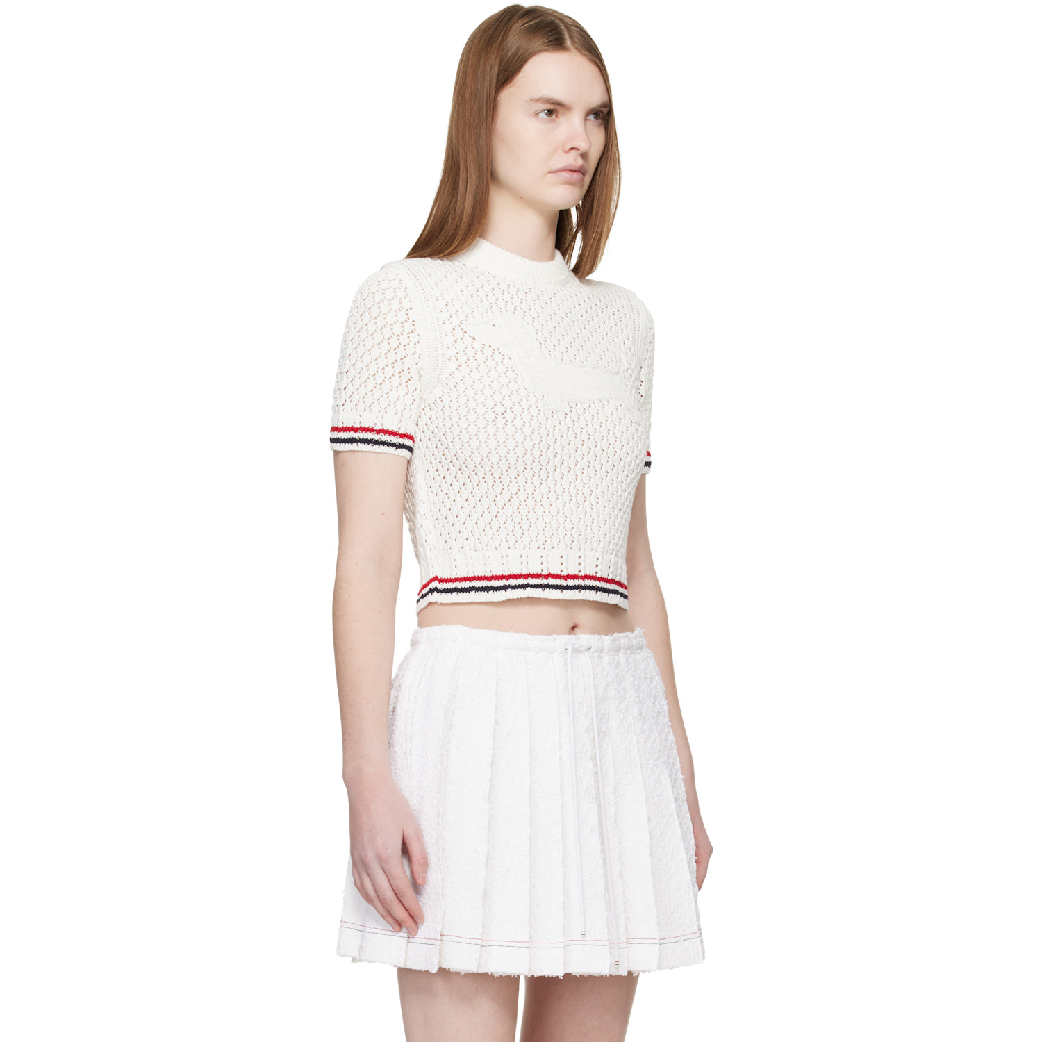  Thom Browne White Cotton Pointelle Hector Rwb Sweater 