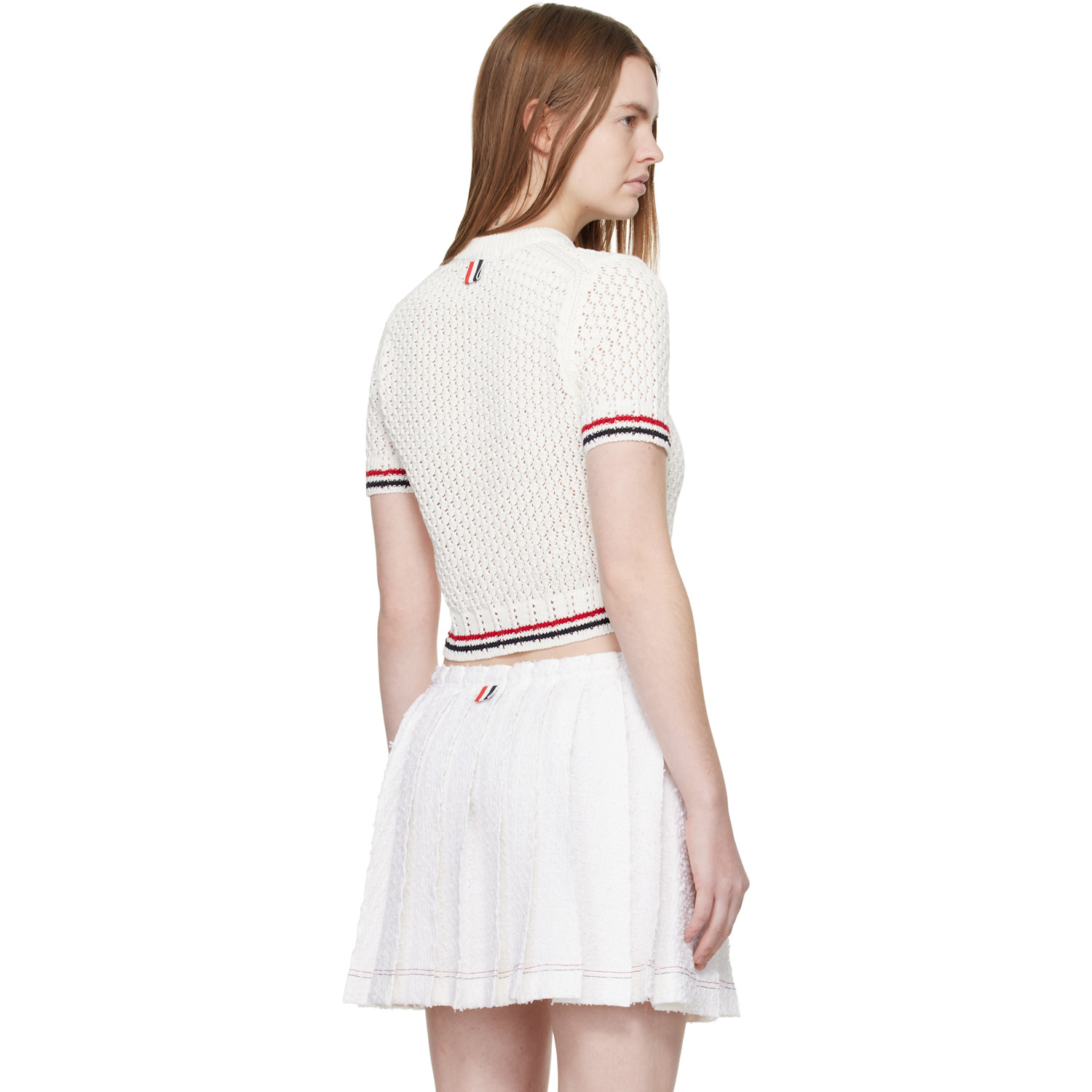  Thom Browne White Cotton Pointelle Hector Rwb Sweater 