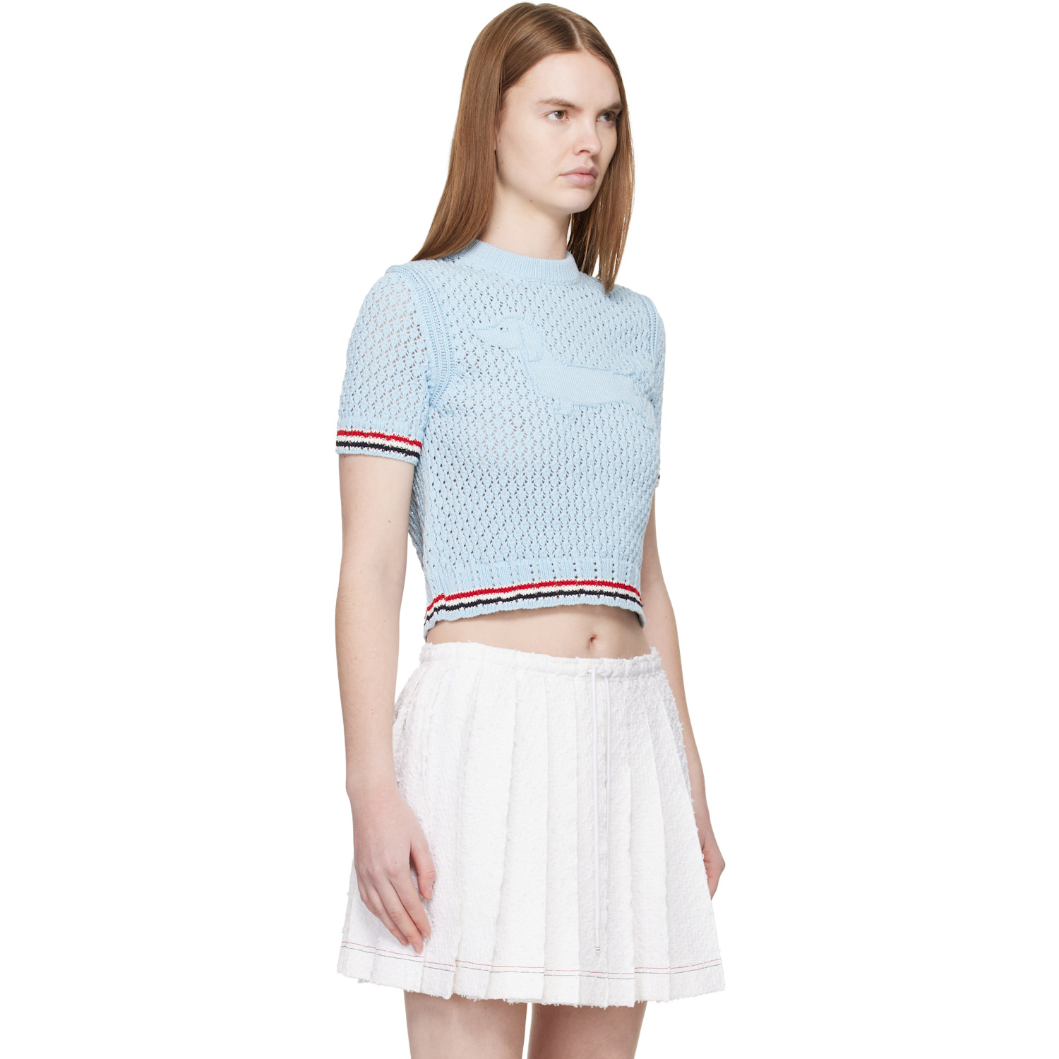  Thom Browne Blue Cotton Pointelle Hector Rwb Sweater 