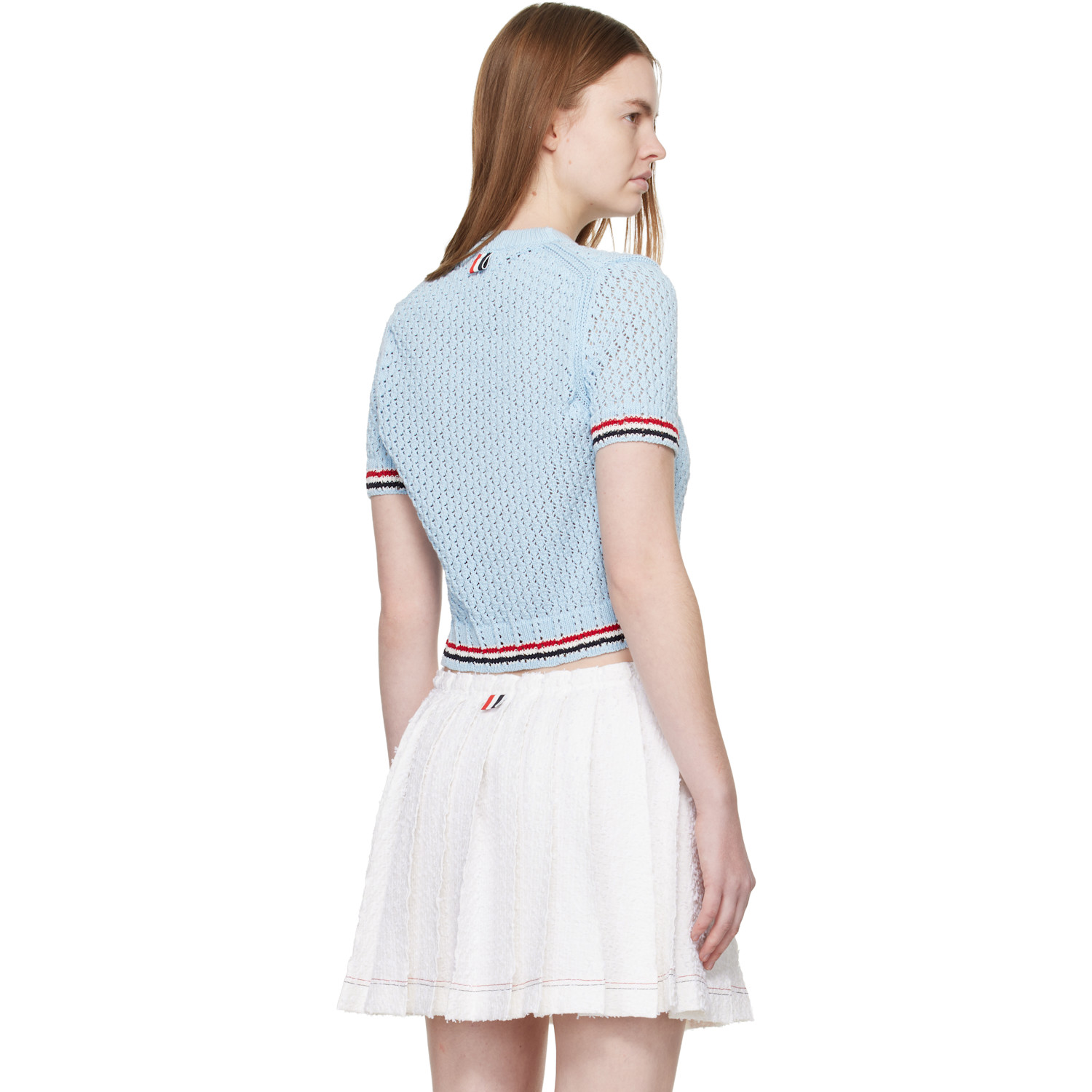  Thom Browne Blue Cotton Pointelle Hector Rwb Sweater 