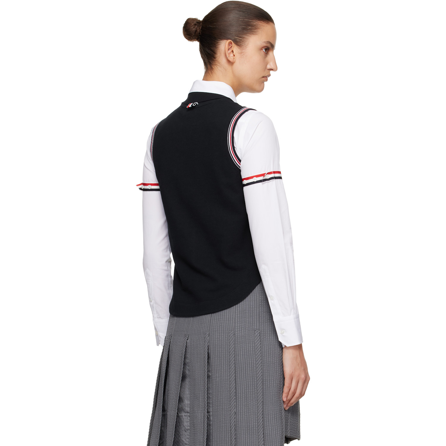 Thom Browne Navy Pique Rwb Trim Sleeveless Shirt 