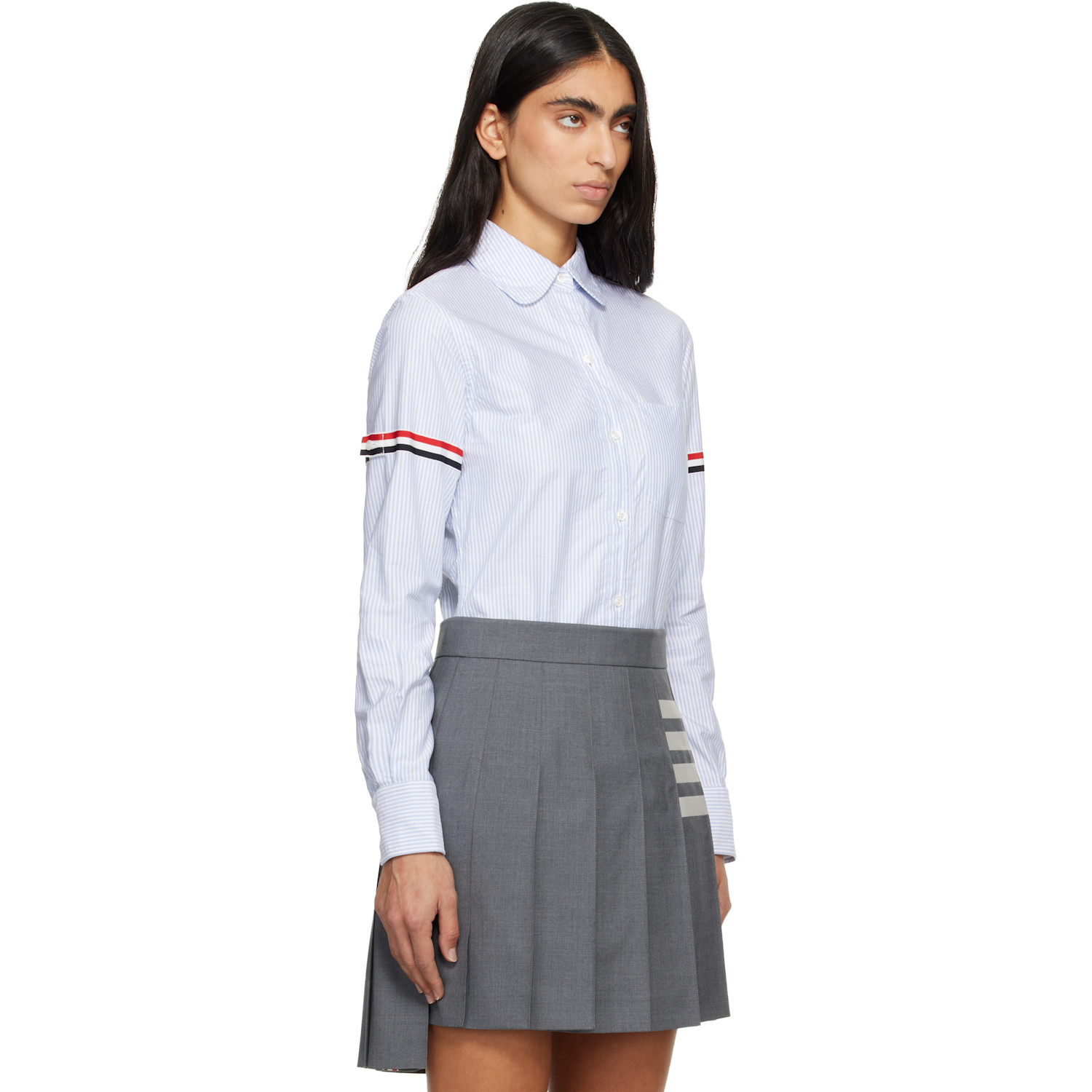 Thom Browne Blue Stripe Oxford Armband Round Collar Shirt 