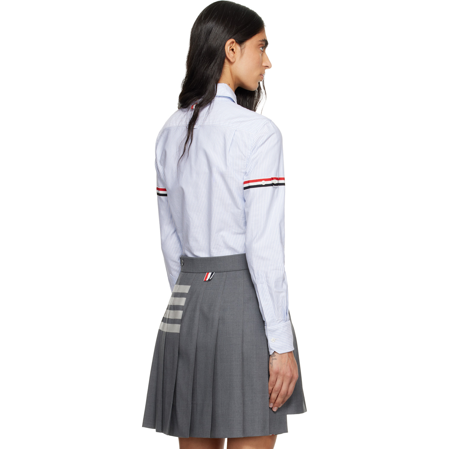  Thom Browne Blue Stripe Oxford Armband Round Collar Shirt 