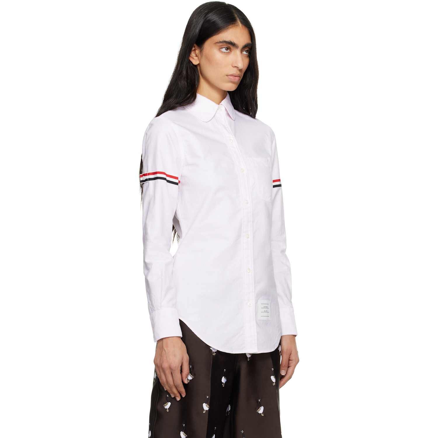  Thom Browne Pink Stripe Oxford Armband Round Collar Shirt 
