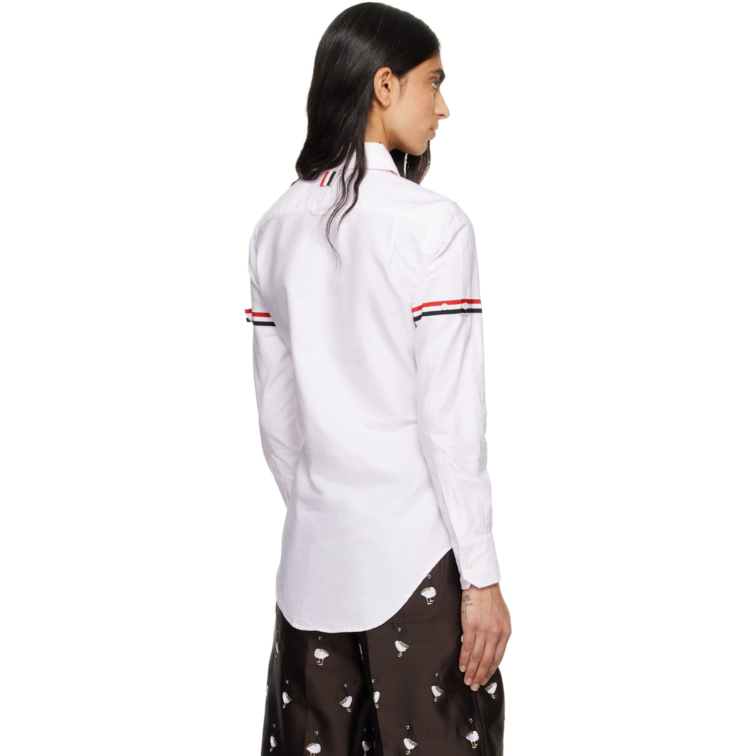  Thom Browne Pink Stripe Oxford Armband Round Collar Shirt 