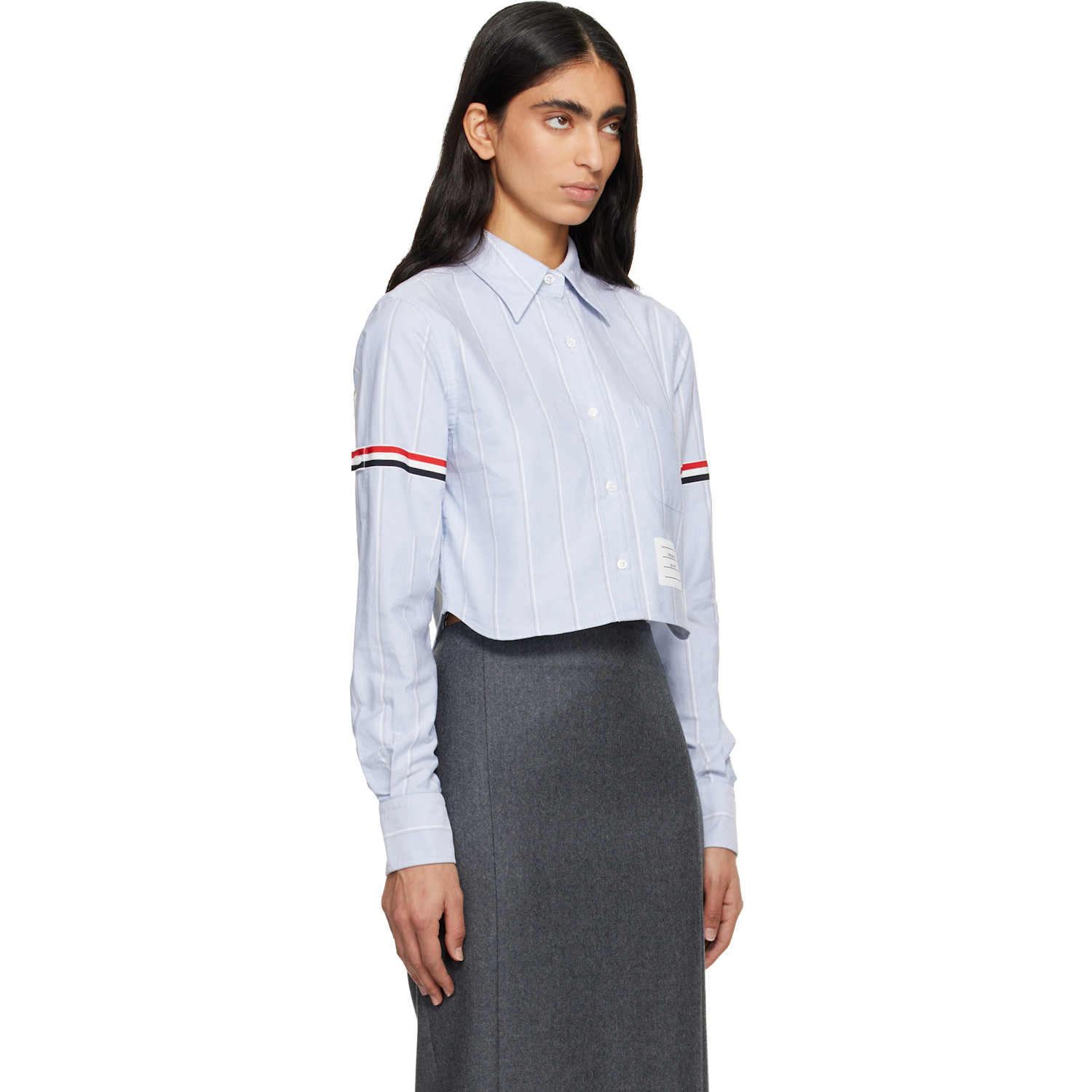  Thom Browne Blue Oxford Armband Cropped Round Collar Shirt 