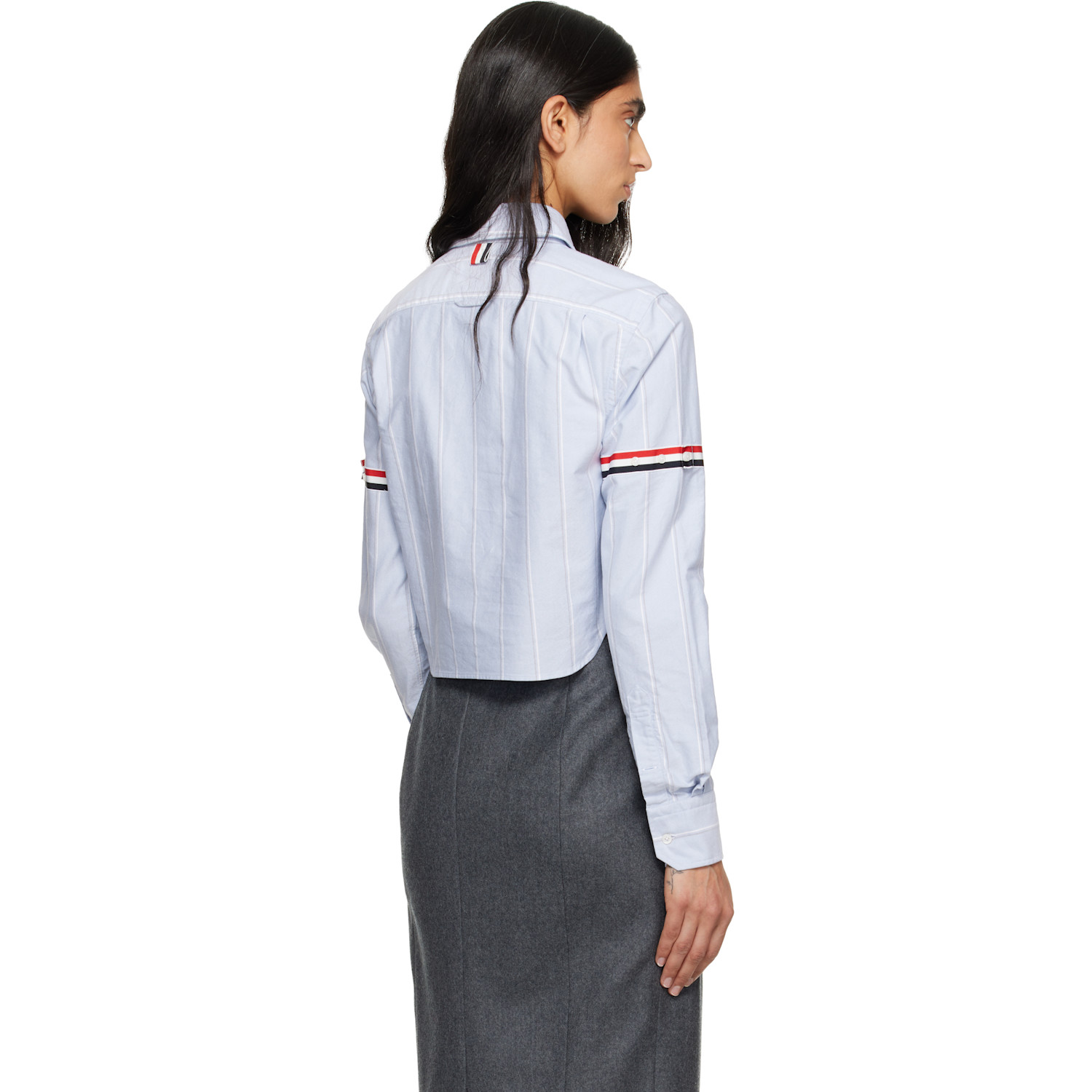  Thom Browne Blue Oxford Armband Cropped Round Collar Shirt 