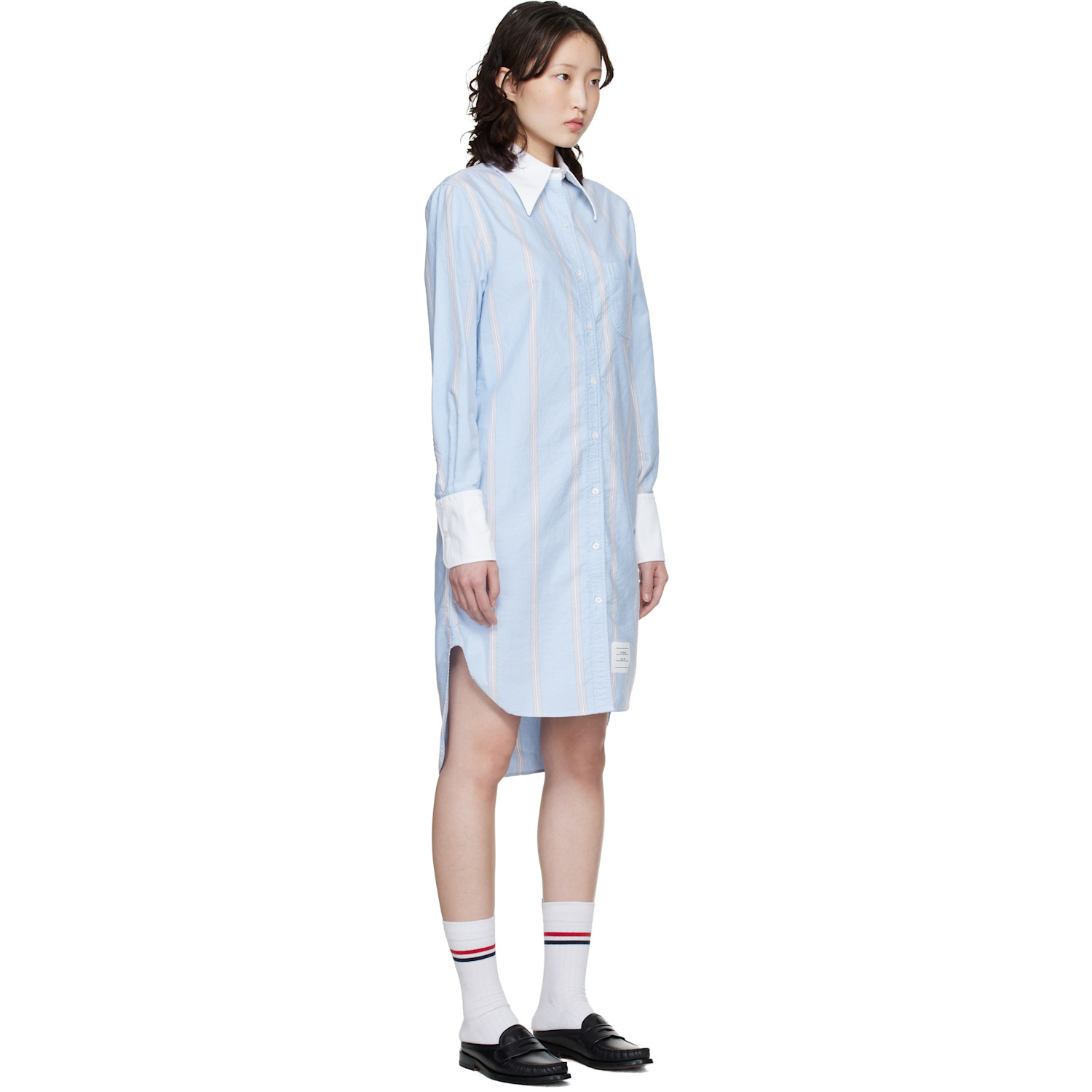  Thom Browne Blue Exaggerated Easy Fit Point Collar Shirt Minidress 