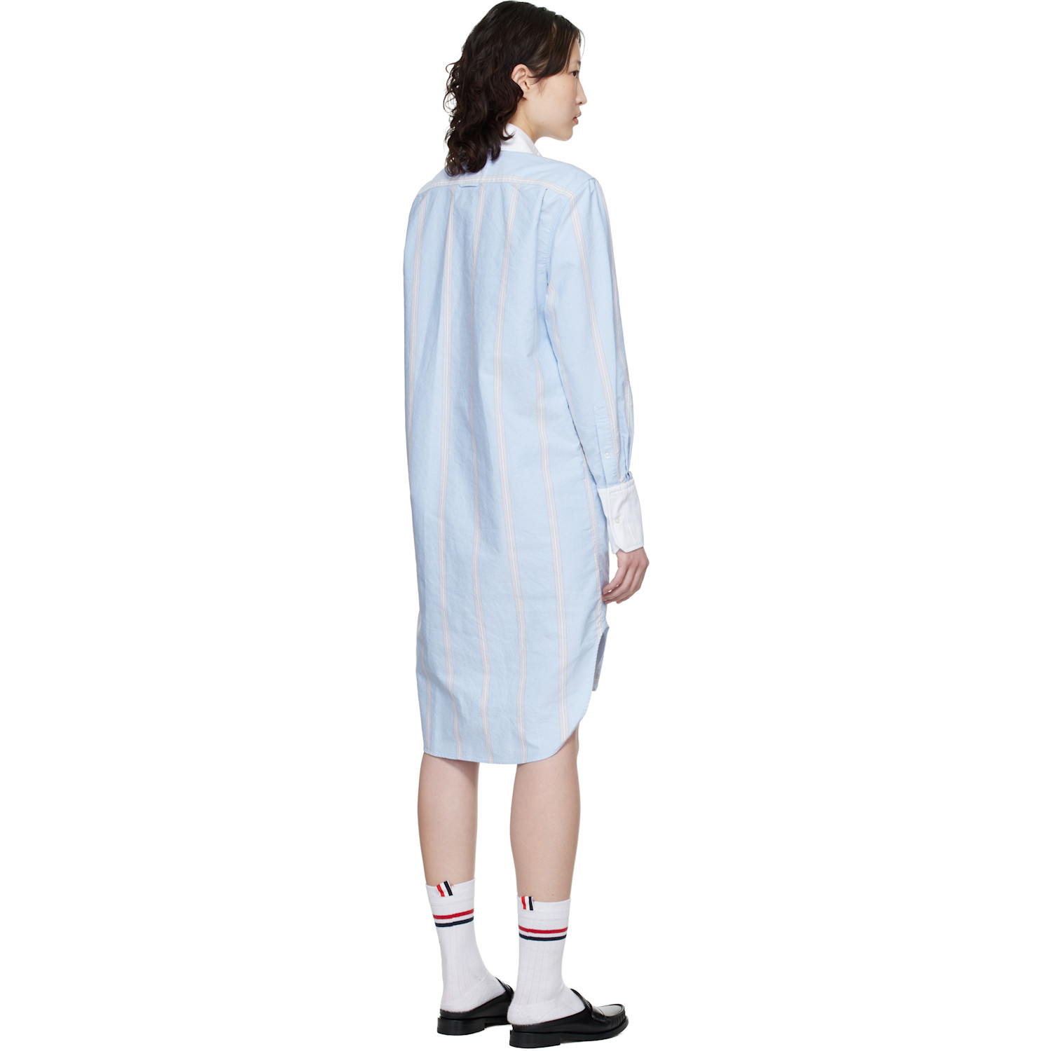  Thom Browne Blue Exaggerated Easy Fit Point Collar Shirt Minidress 