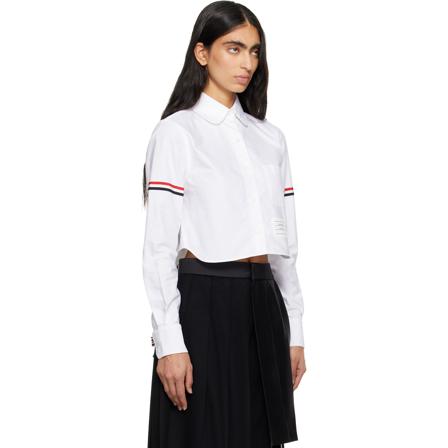  Thom Browne White Oxford Armband Cropped Round Collar Shirt 