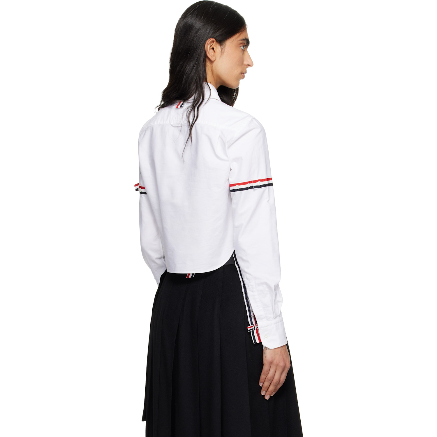  Thom Browne White Oxford Armband Cropped Round Collar Shirt 