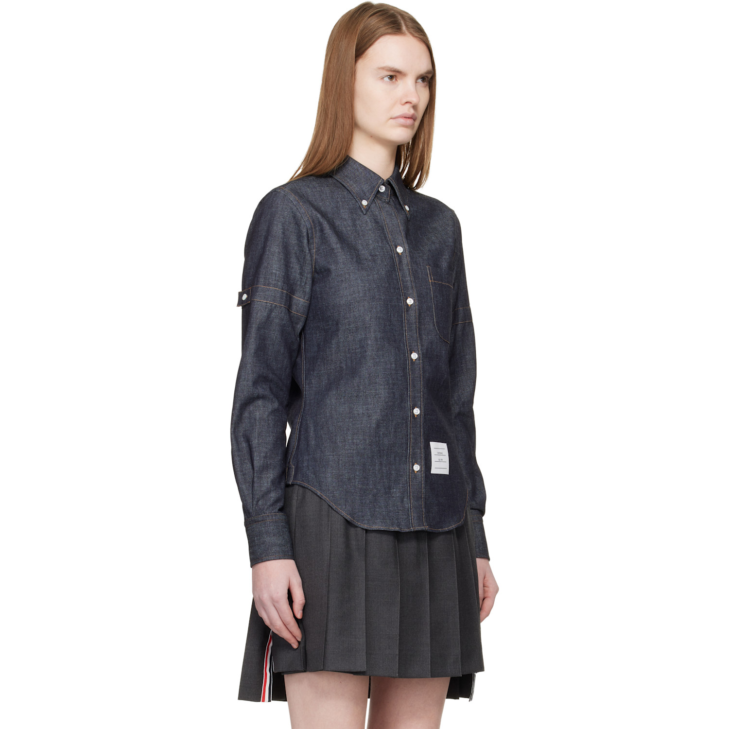  Thom Browne Navy Classic Point Collar Denim Shirt 