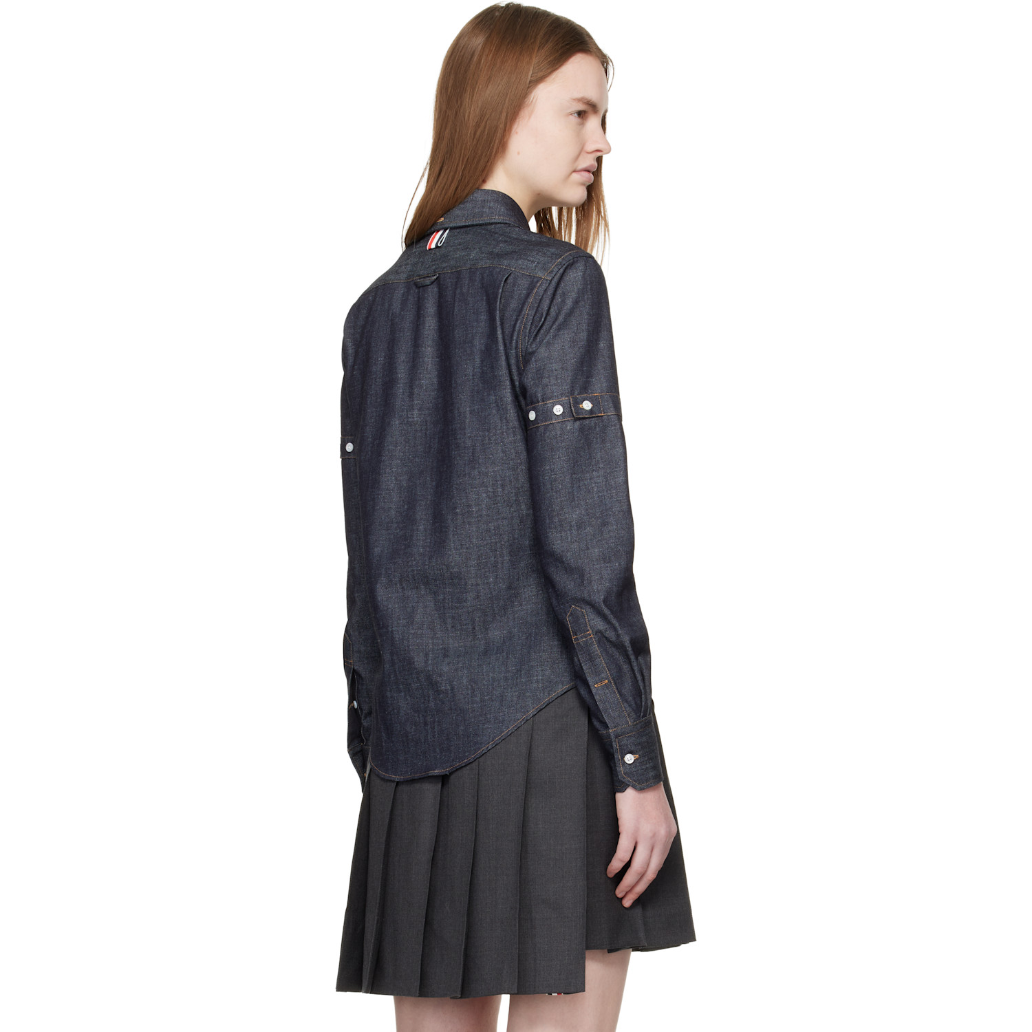  Thom Browne Navy Classic Point Collar Denim Shirt 