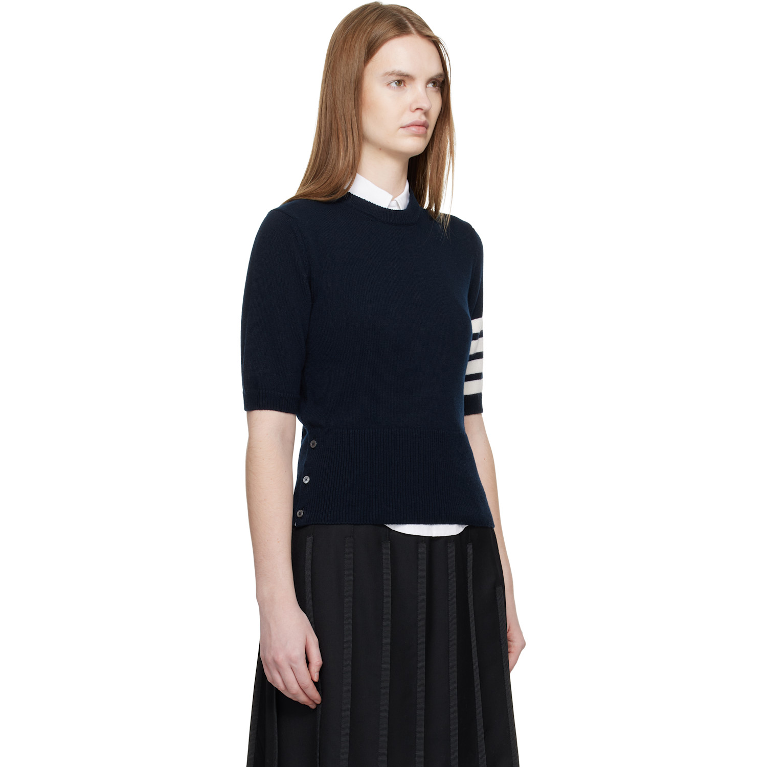  Thom Browne Navy Jersey Intarsia Classic Fit 4-bar T-shirt 