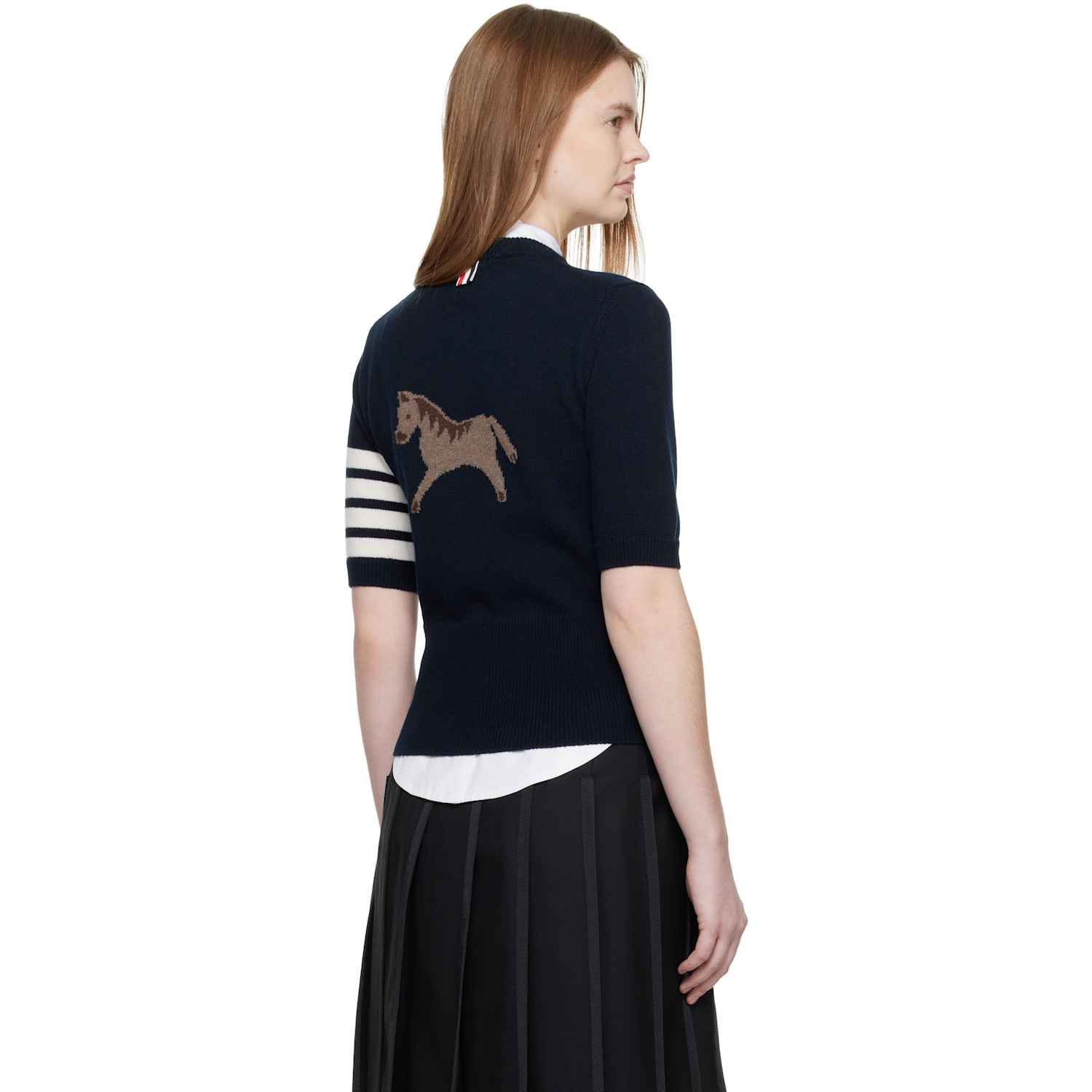  Thom Browne Navy Jersey Intarsia Classic Fit 4-bar T-shirt 