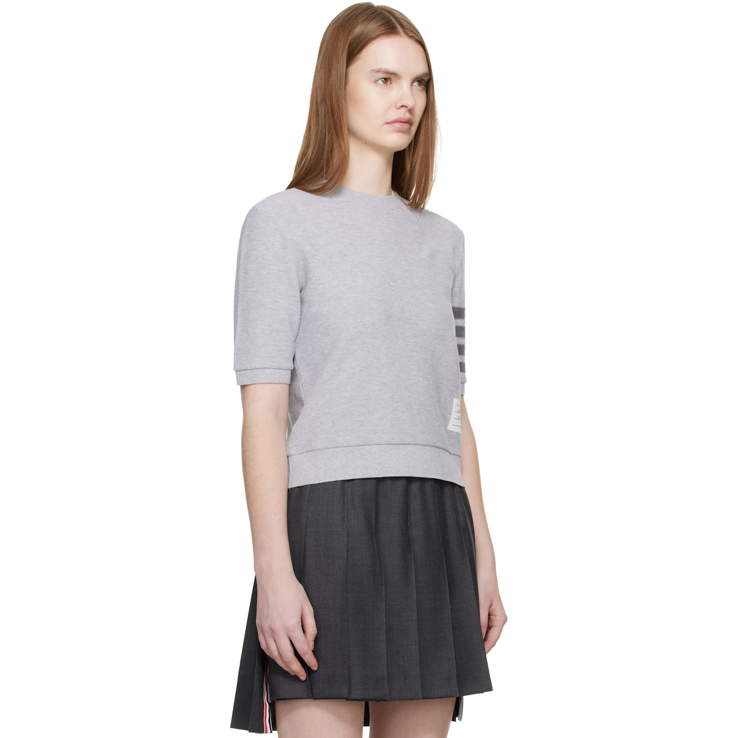  Thom Browne Gray Textured Cotton Pique 4-bar T-shirt 