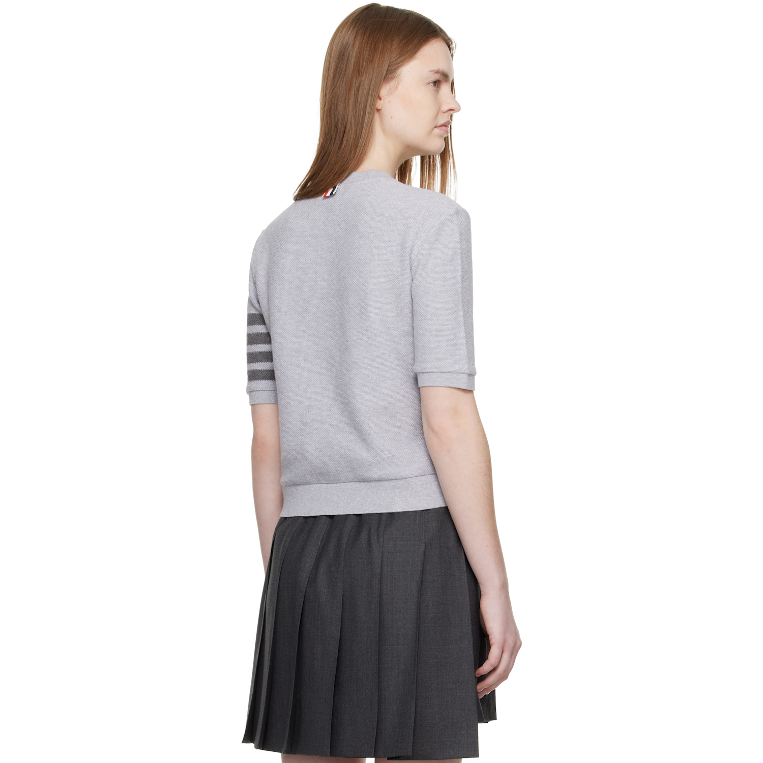  Thom Browne Gray Textured Cotton Pique 4-bar T-shirt 
