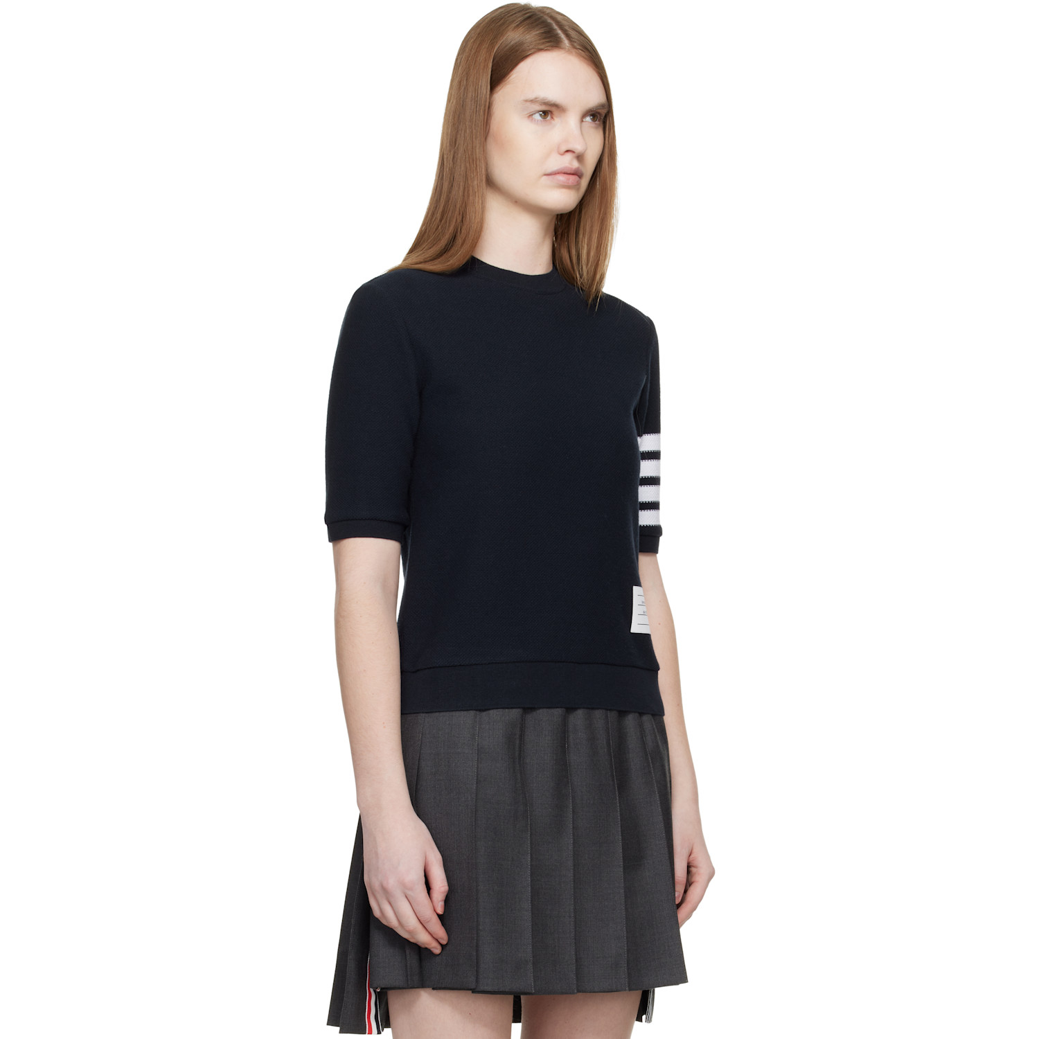  Thom Browne Navy Textured Cotton Pique 4-bar T-shirt 