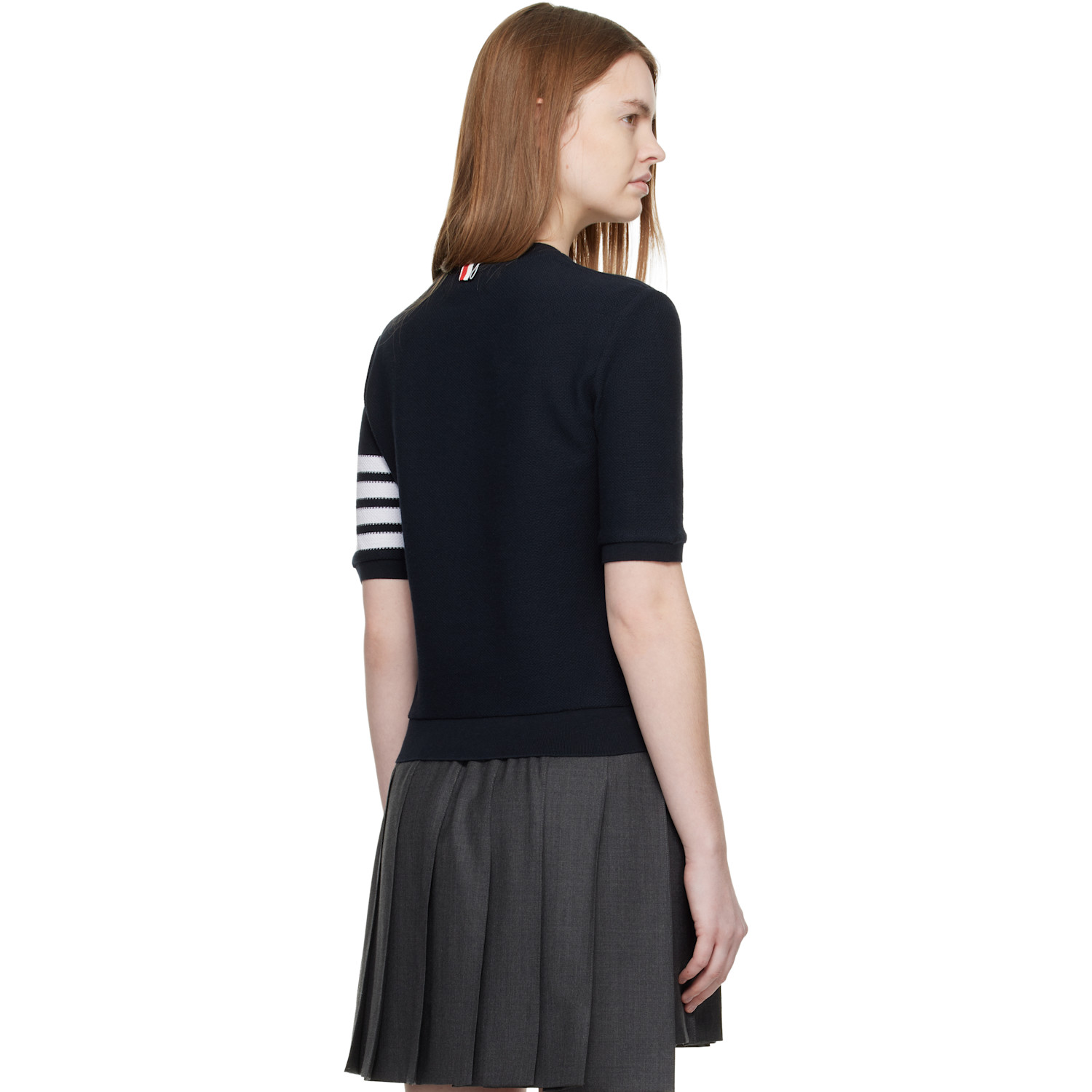 Thom Browne Navy Textured Cotton Pique 4-bar T-shirt 