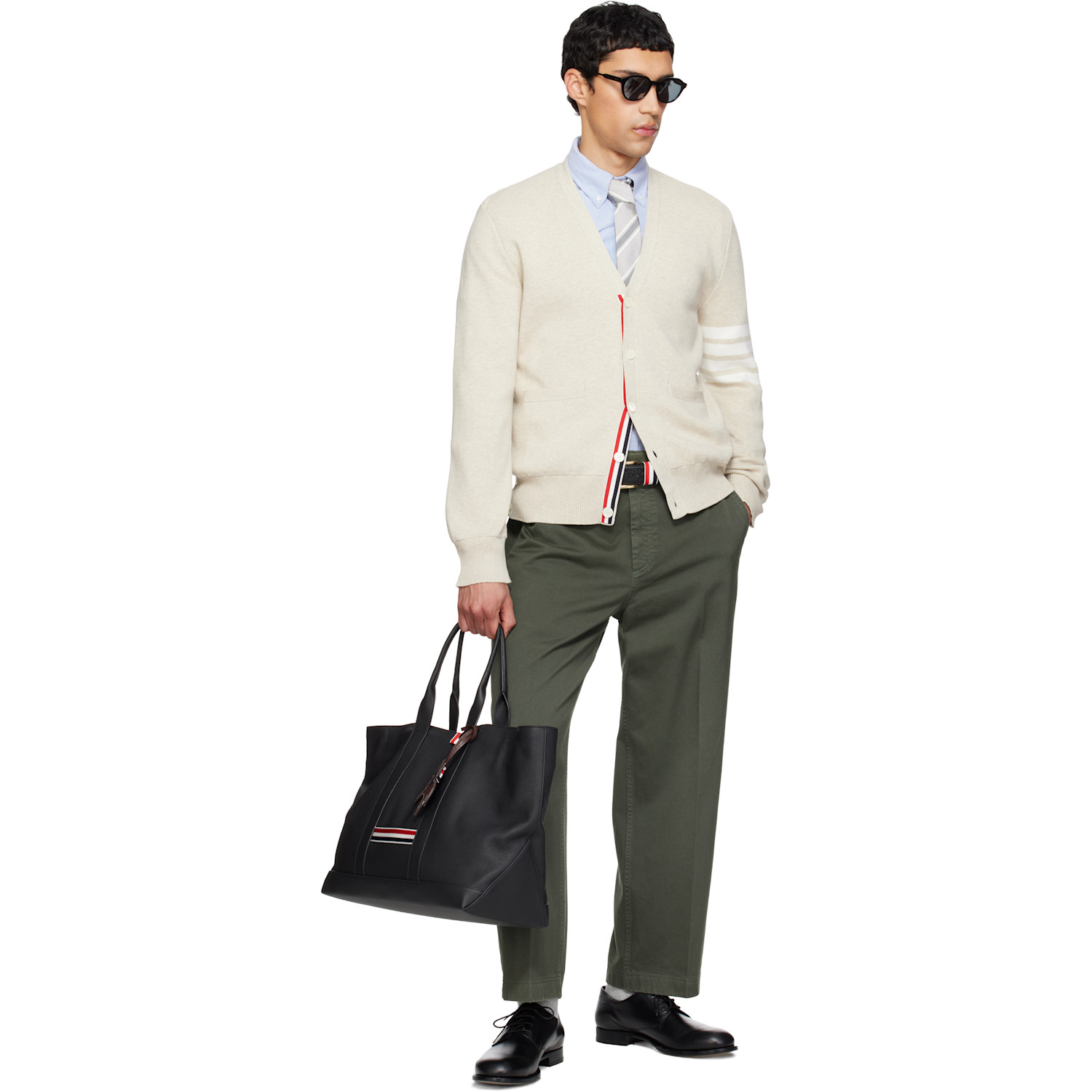  Thom Browne Black Pebble Grain Striped Loop 35mm Belt 