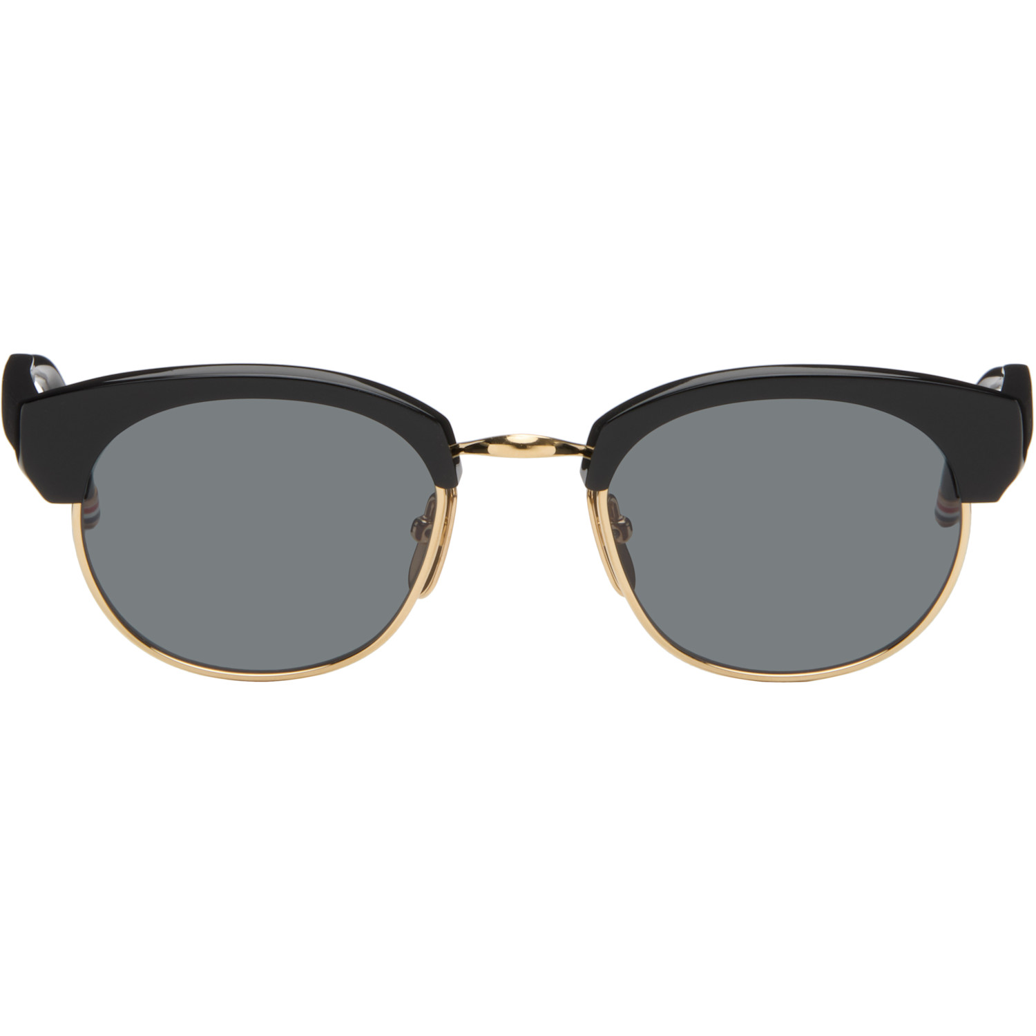 Thom Browne Black Acetate & Titanium Oval Sunglasses