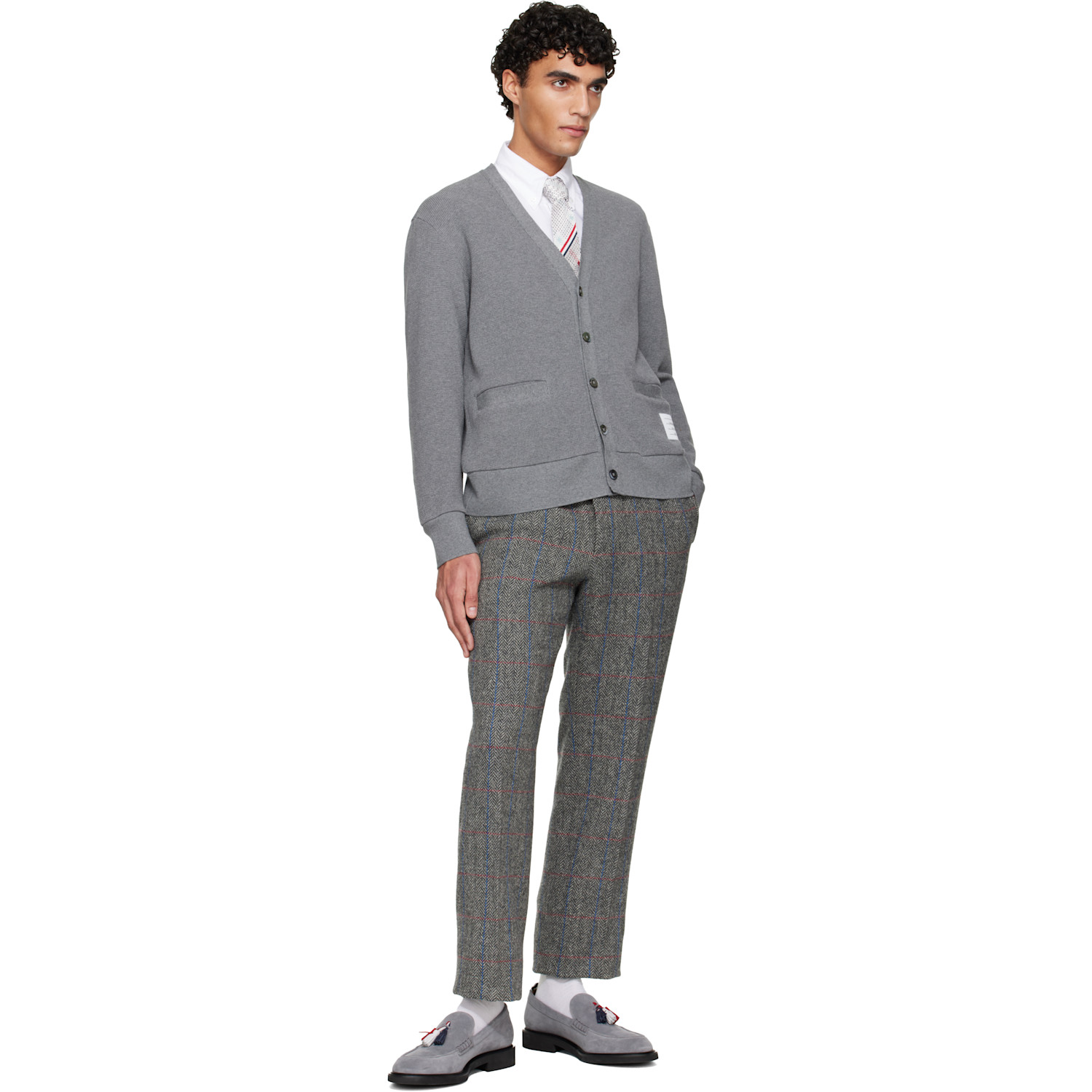  Thom Browne White Plaid Check Silk Knit Rwb Tie 