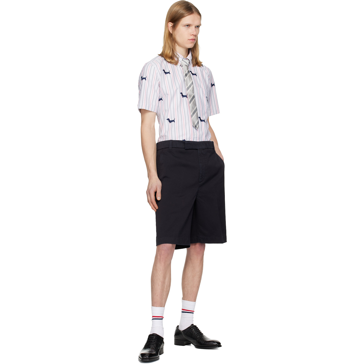  Thom Browne Gray Outlined Repp Stripe Classic Tie 