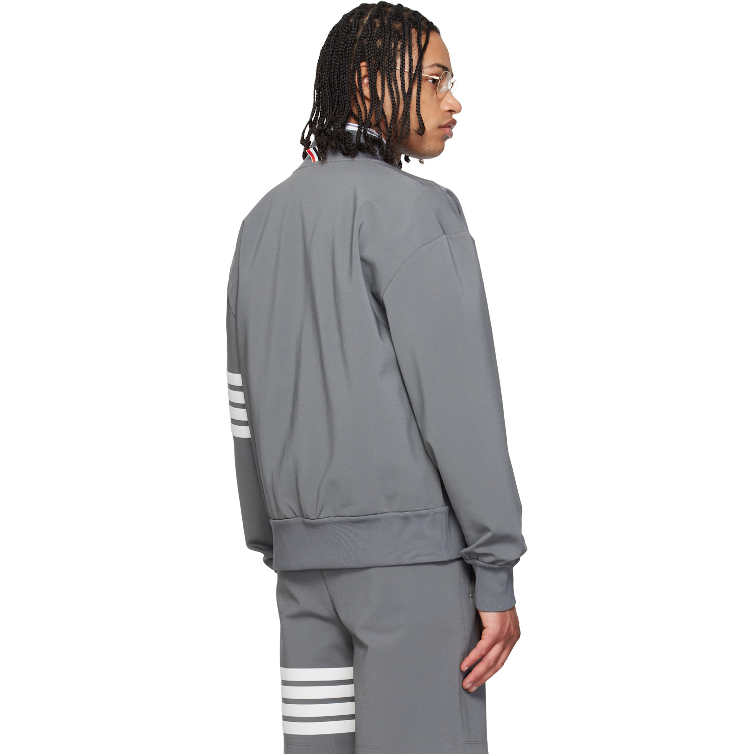  Thom Browne Gray 4-bar Tech Bomber Jacket 