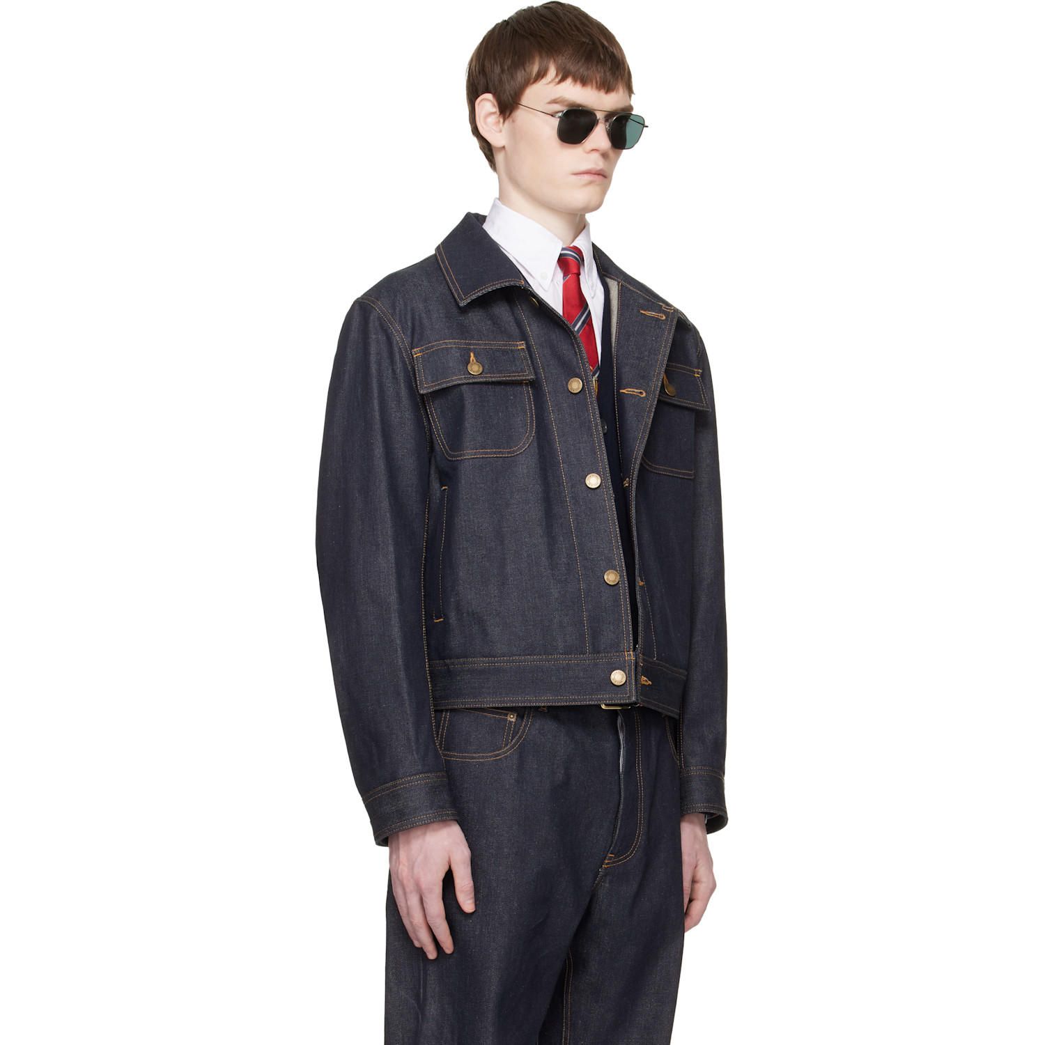  Thom Browne Navy Selvedge Denim Backstrap Utility Jacket 
