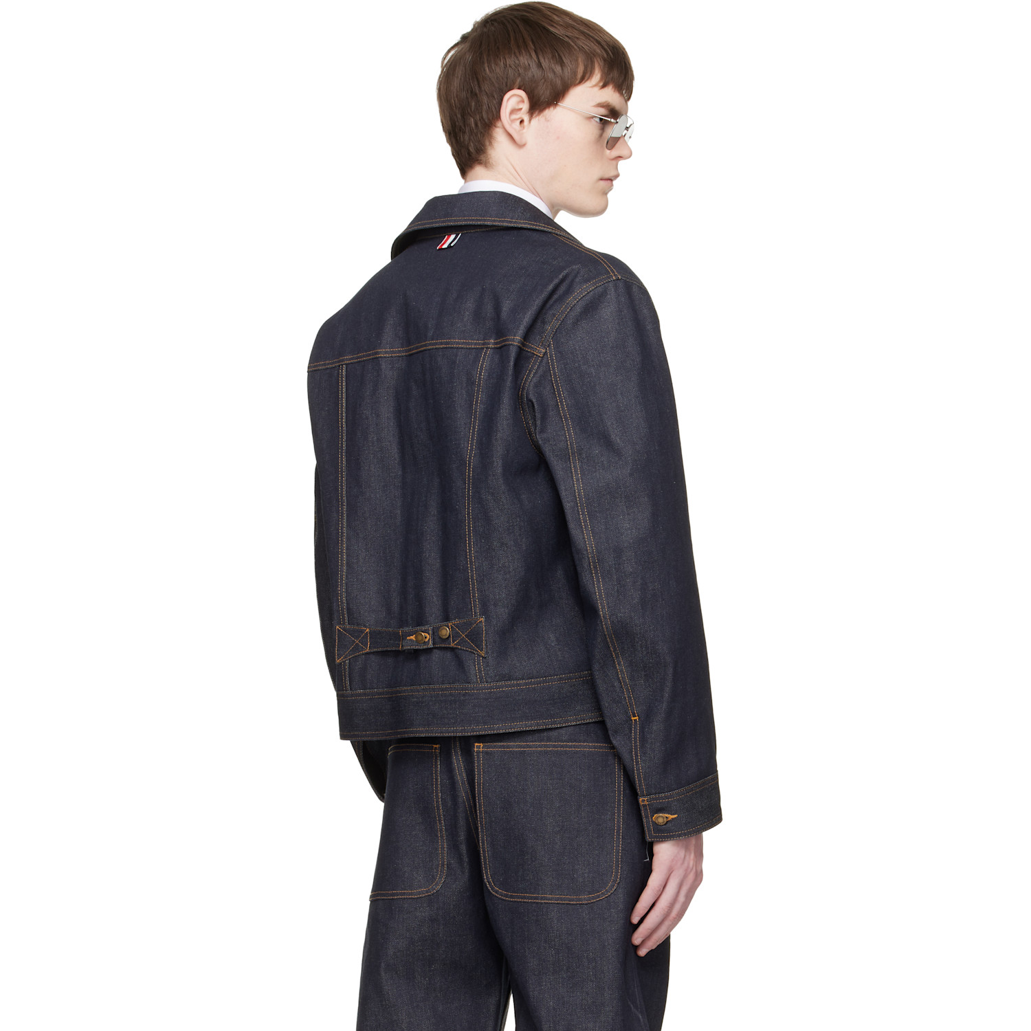  Thom Browne Navy Selvedge Denim Backstrap Utility Jacket 