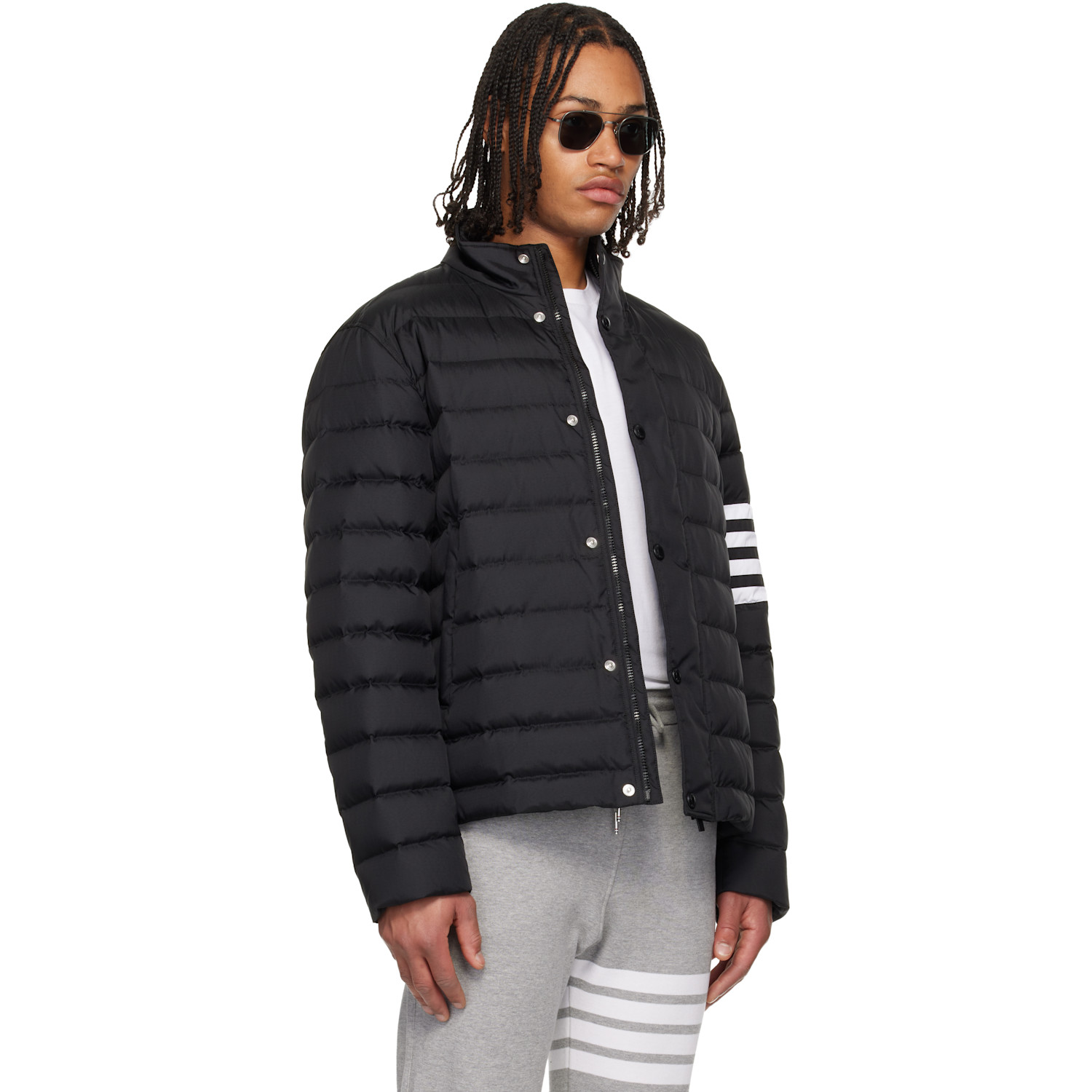  Thom Browne Black Shiny Ripstop 4-bar Lightweight Down Jacket 