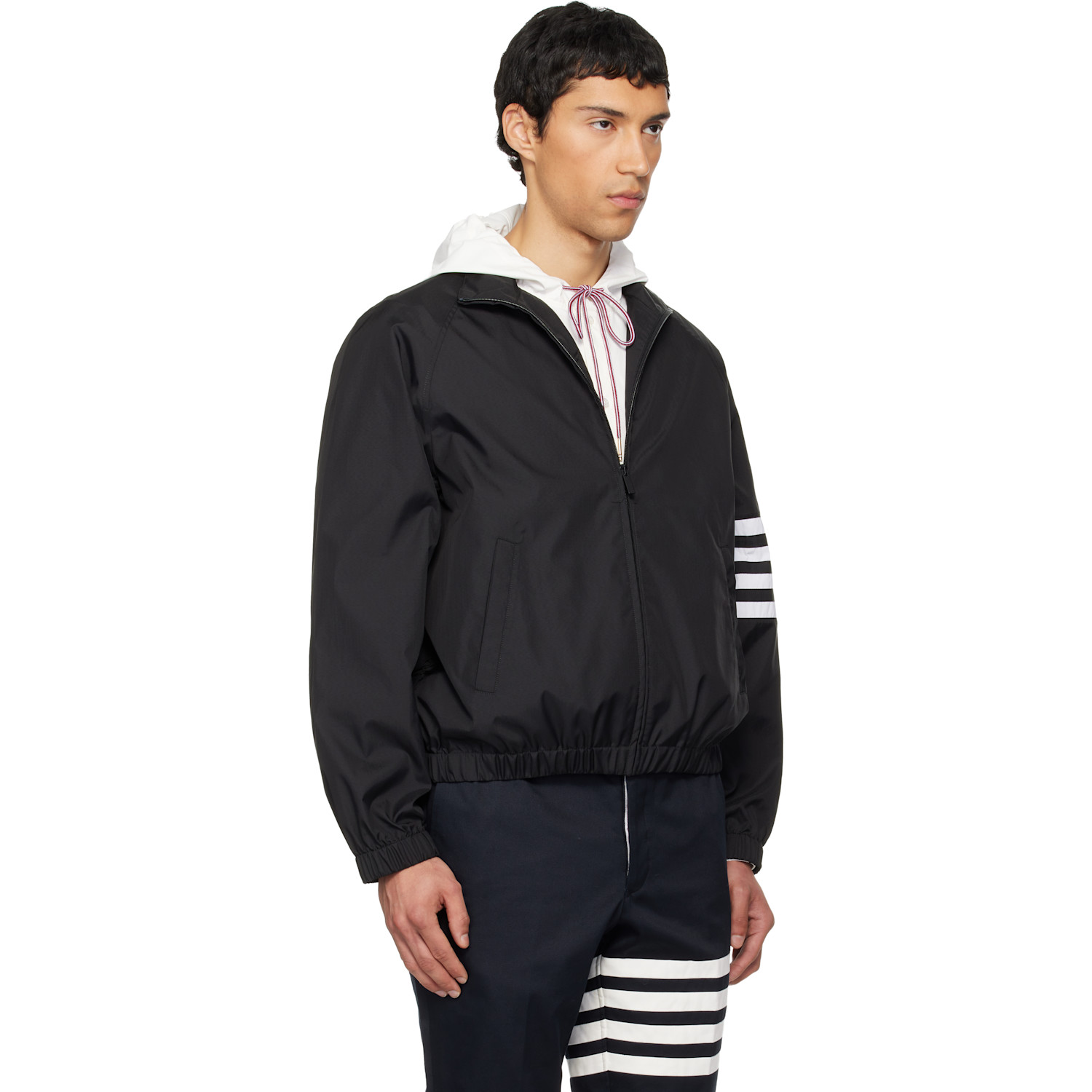  Thom Browne Black Shiny Ripstop Raglan 4-bar Track Jacket 