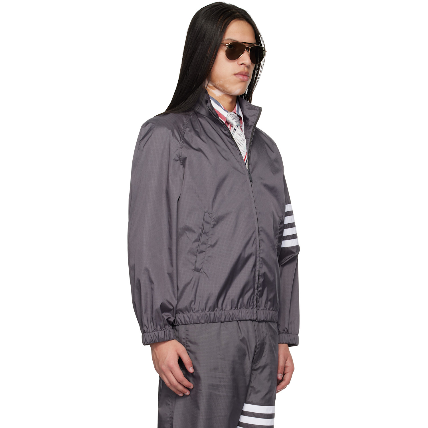  Thom Browne Gray Shiny Ripstop Raglan 4-bar Track Jacket 