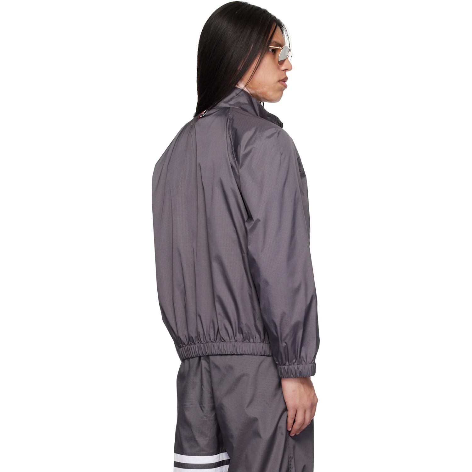  Thom Browne Gray Shiny Ripstop Raglan 4-bar Track Jacket 
