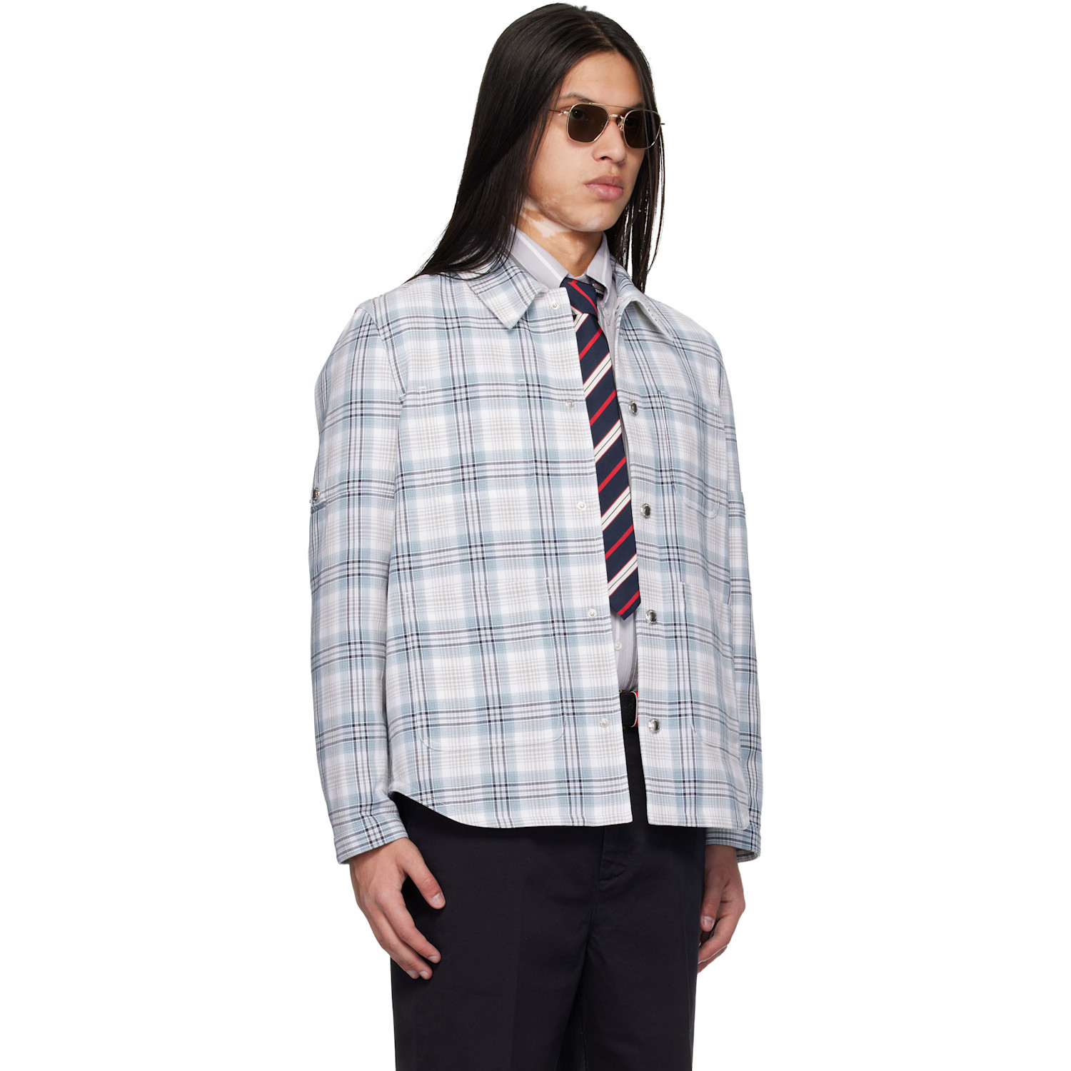  Thom Browne Gray Windowpane Plaid Armband Utility Jacket 