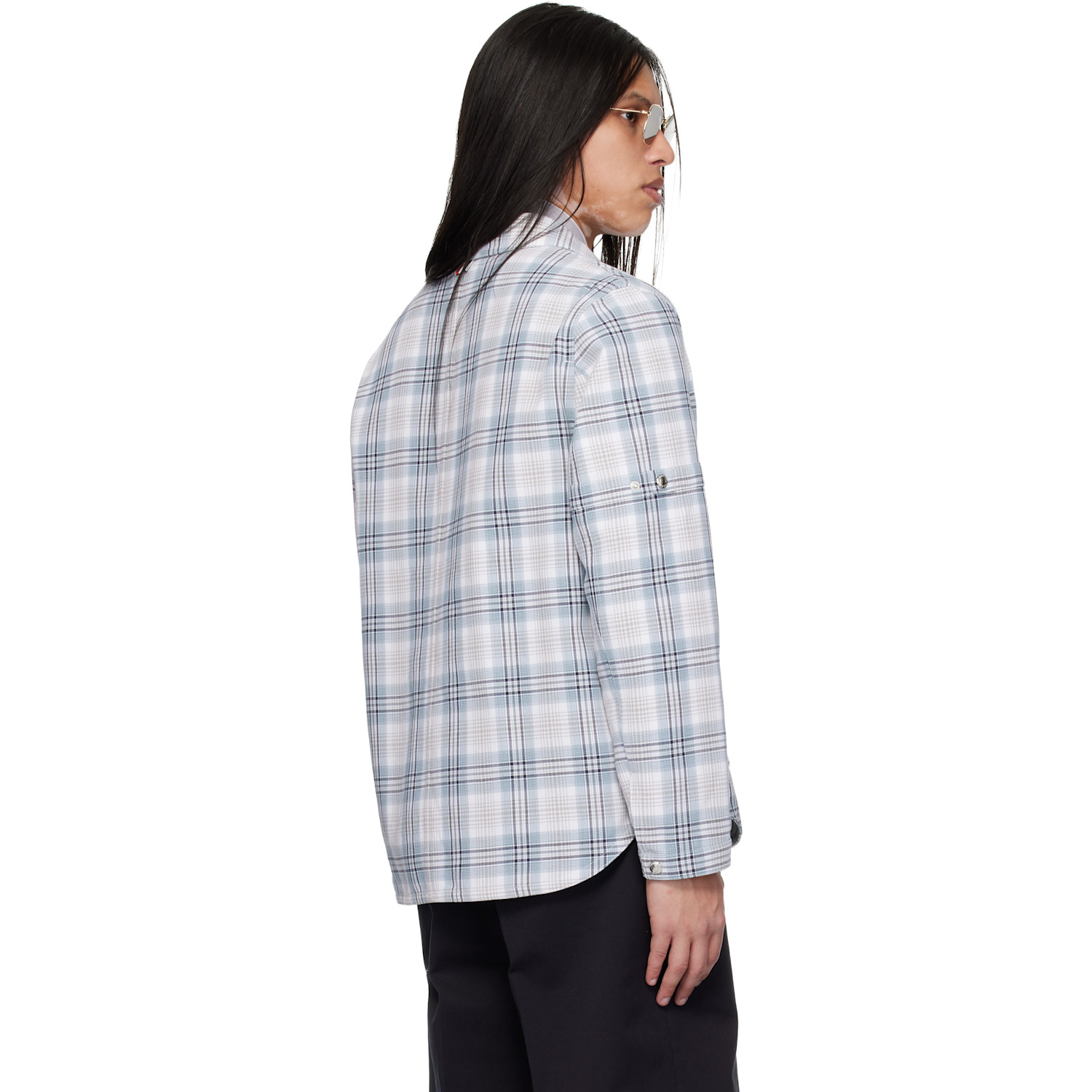  Thom Browne Gray Windowpane Plaid Armband Utility Jacket 