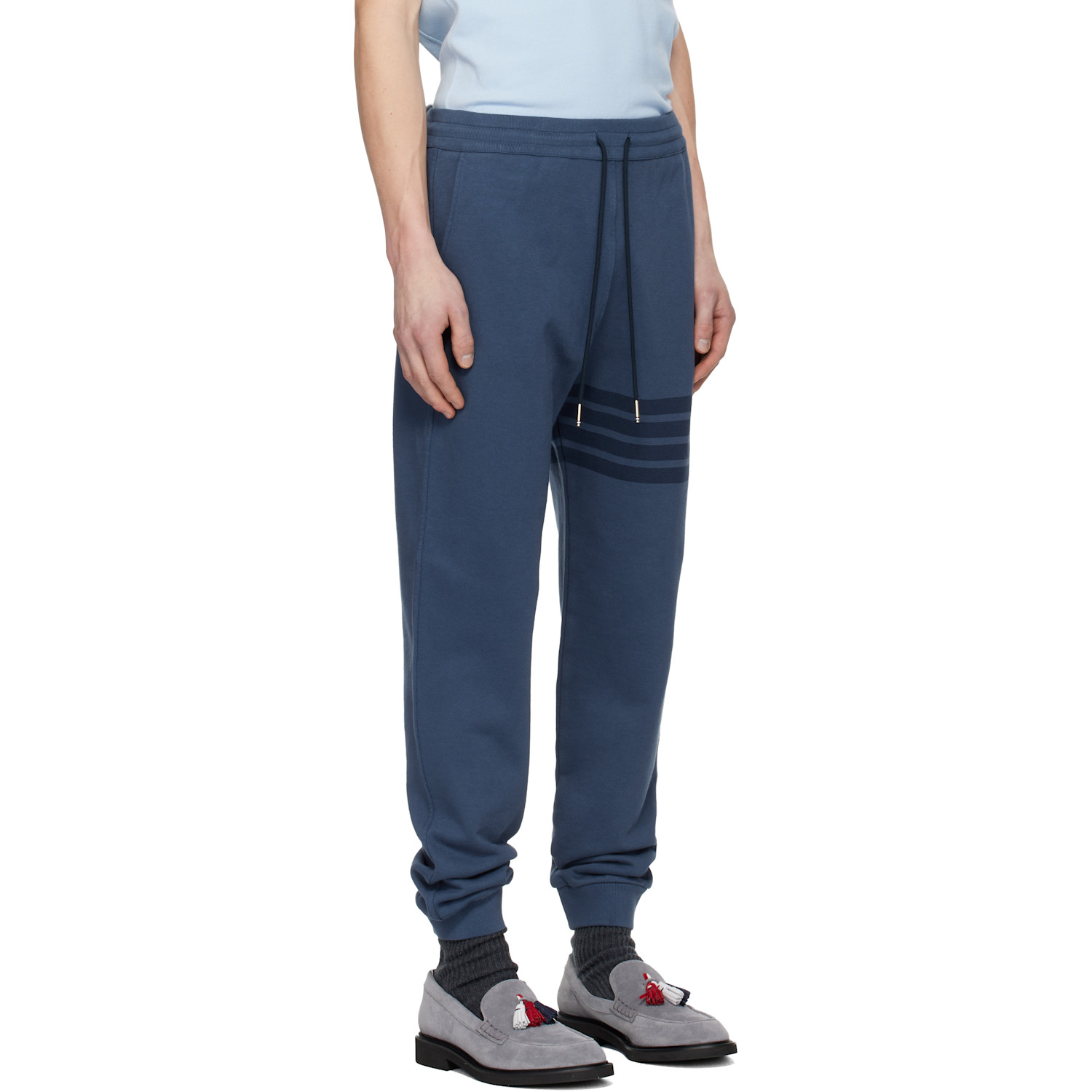  Thom Browne Blue Overdyed Solid Loopback 4 Bar Sweatpants 