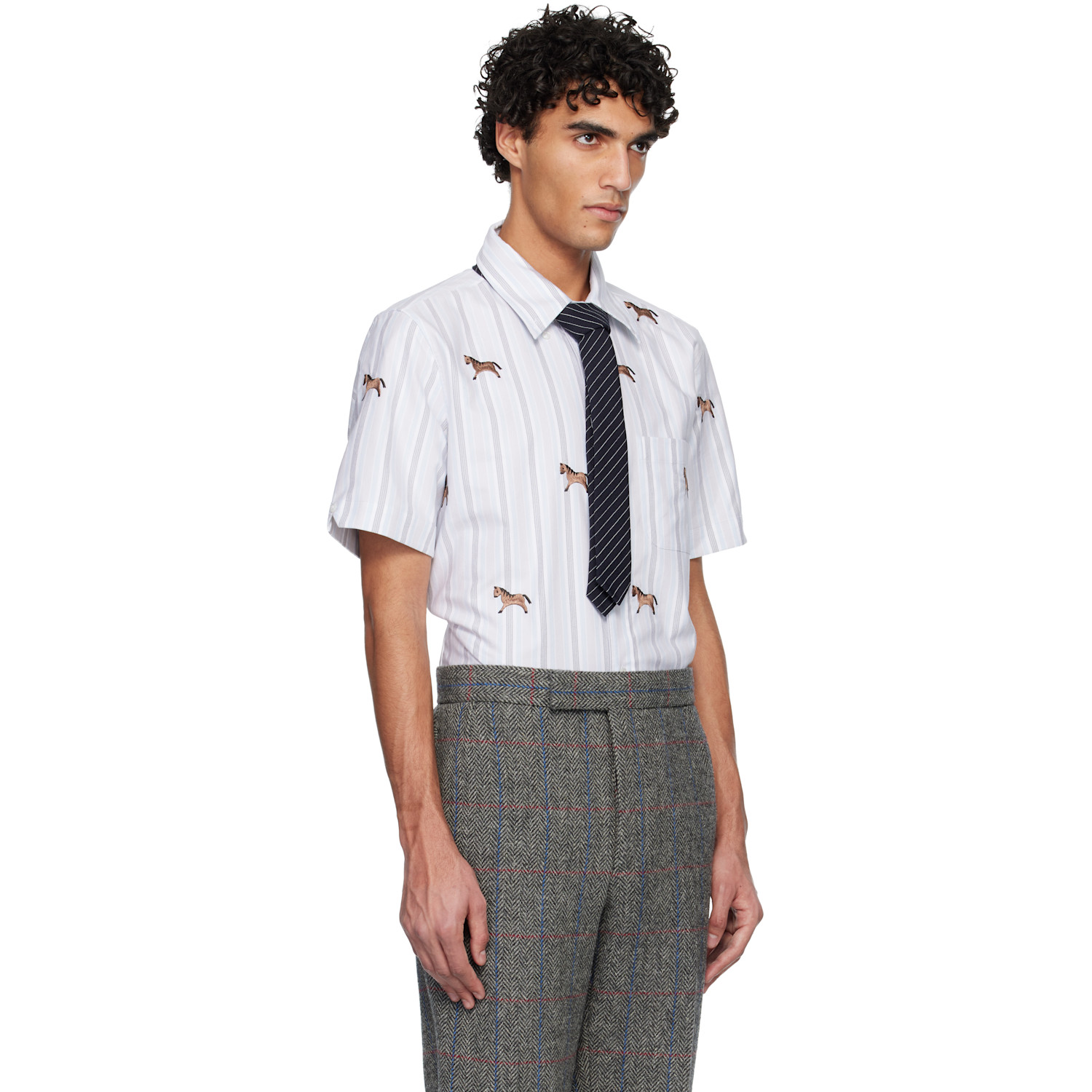  Thom Browne Blue Straight Fit Short Sleeve Horse Shirt 