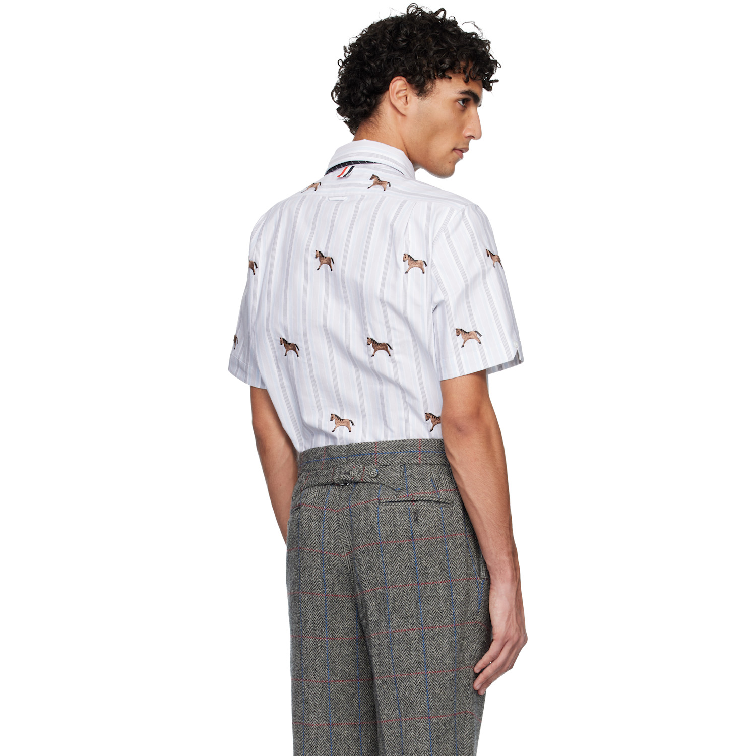  Thom Browne Blue Straight Fit Short Sleeve Horse Shirt 