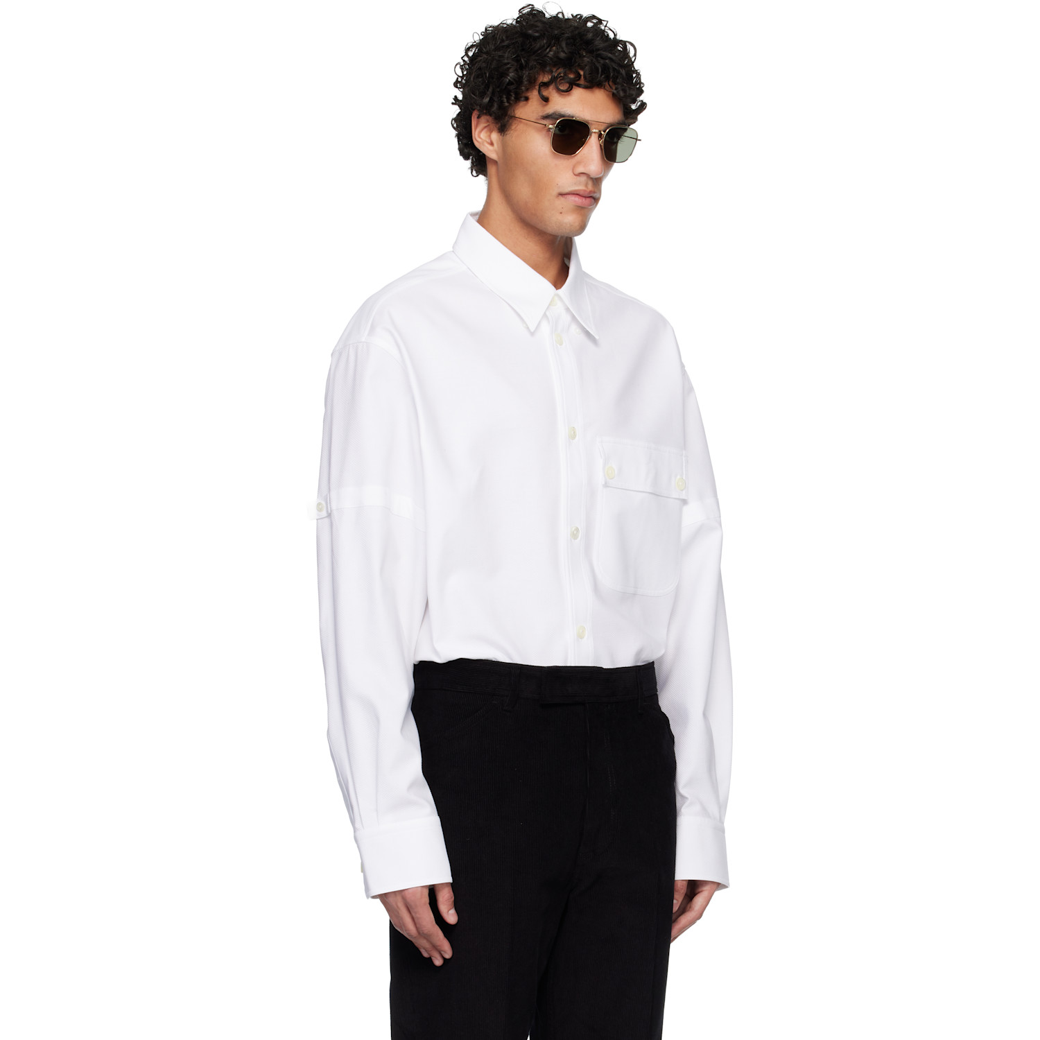  Thom Browne White Opique Double Needle Armband Oversized Shirt 