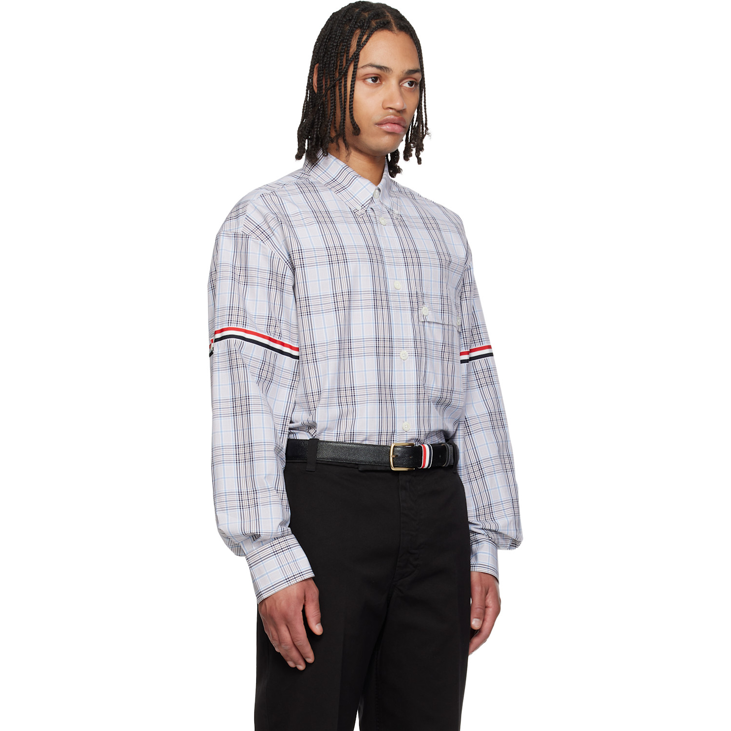  Thom Browne Gray Oversized Double Needle Rwb Gg Armband Shirt 