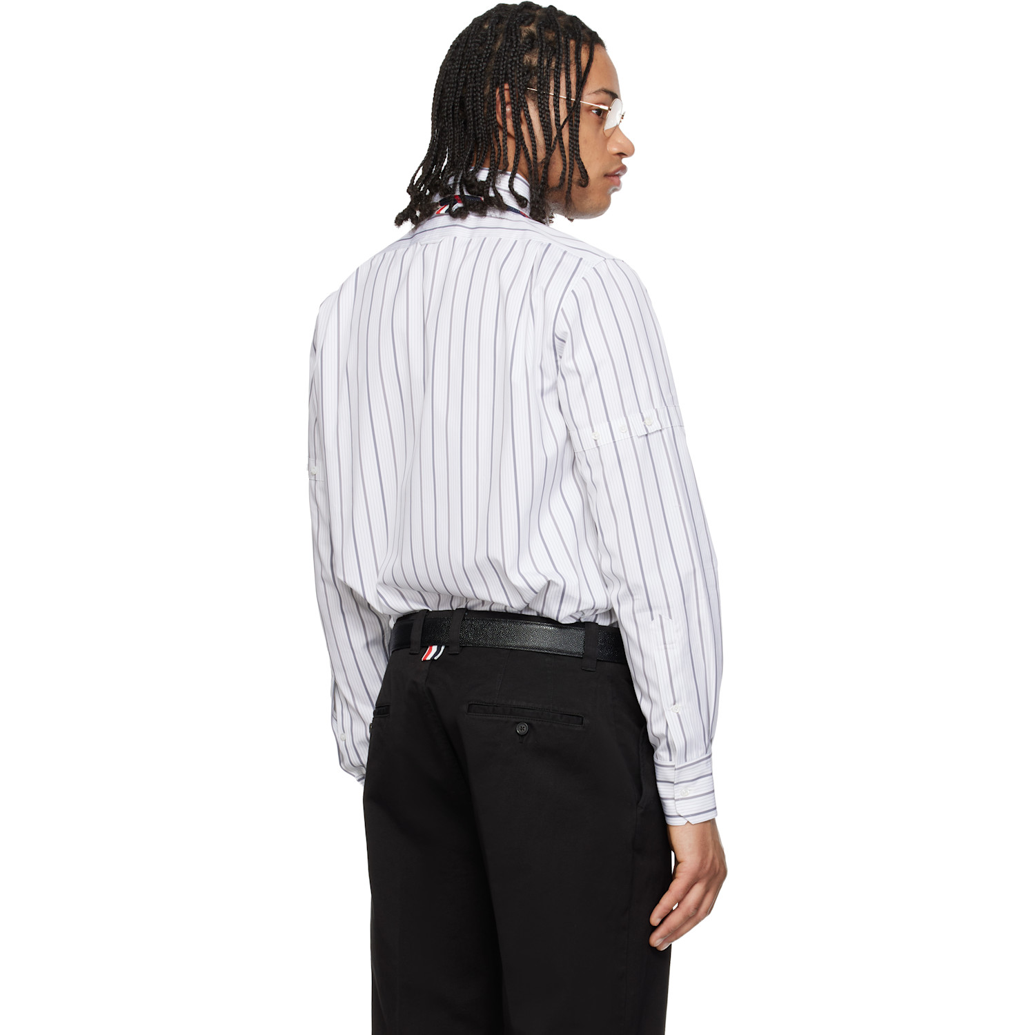  Thom Browne Gray & White Straight Fit Pop Over Self Armband Shirt 